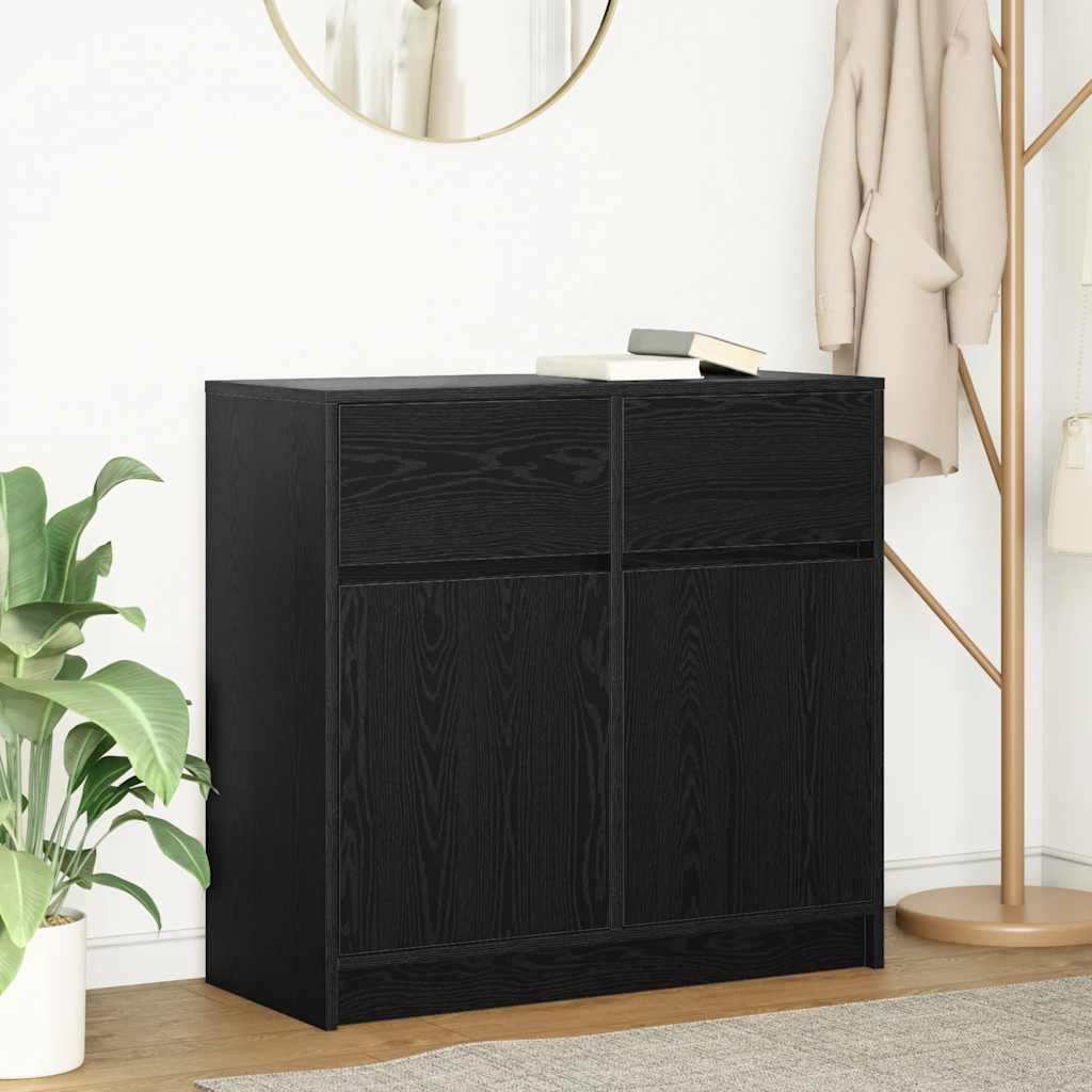 Walplus Engineered Wood Sideboard - Black Oak - 80 x 34 x 76 cm