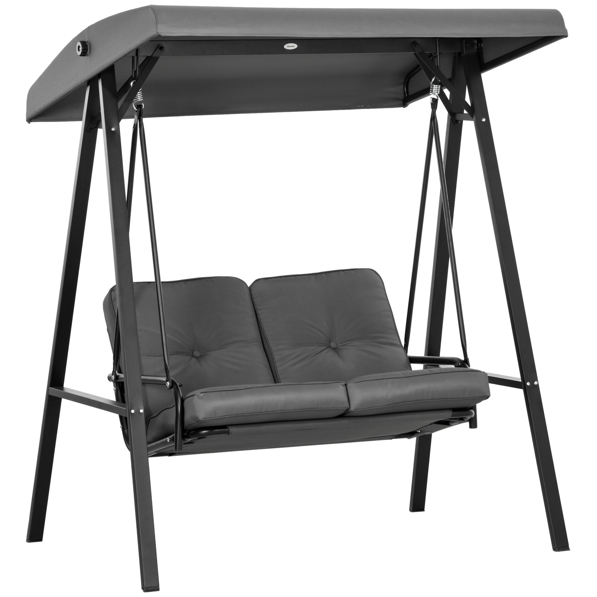 Outsunny Adjustable Canopy Steel Garden Swing Chair - Dark Grey