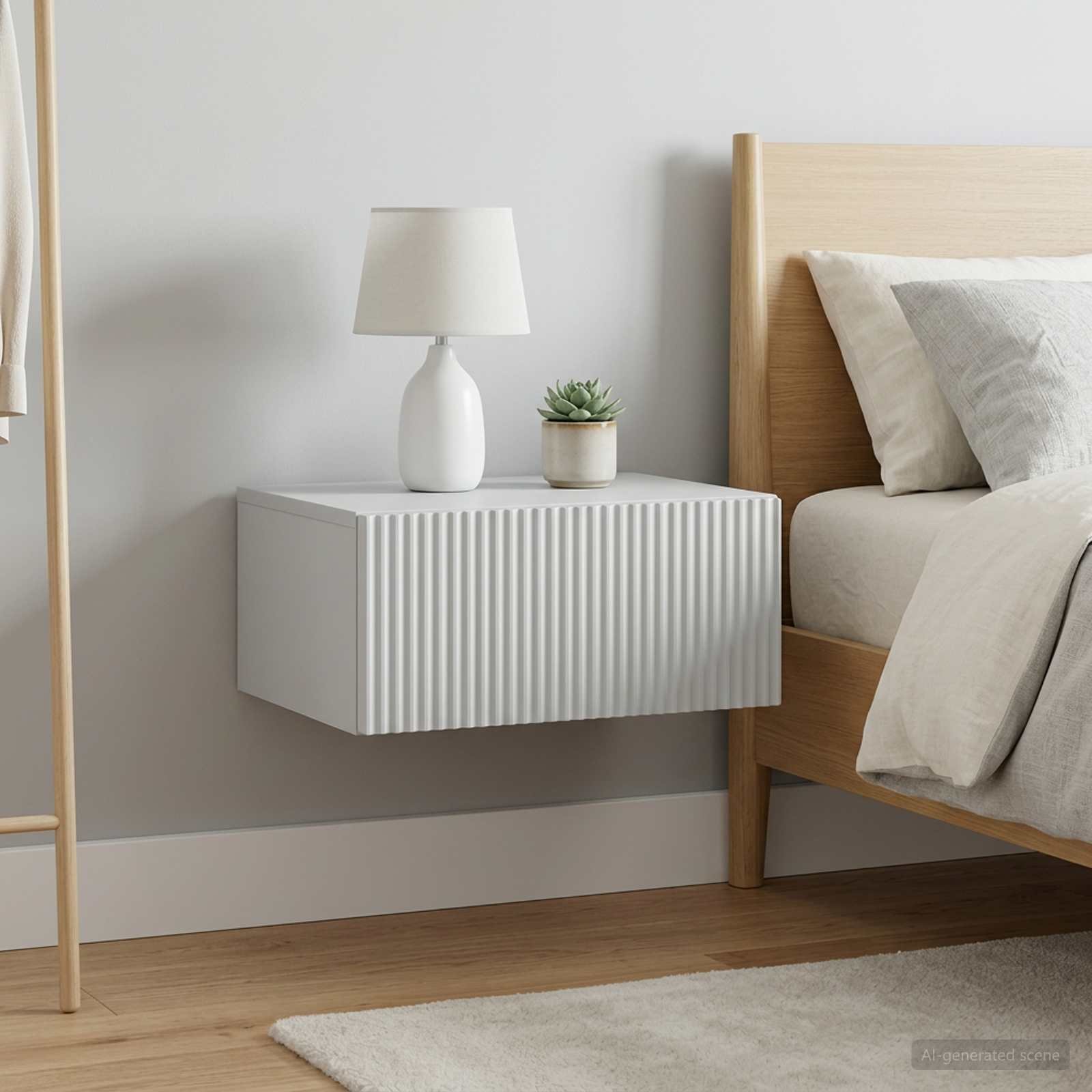 Walplus Pack of 2 Wall Mounted Bedside Table - White - 49 x 34.5 x 20 cm
