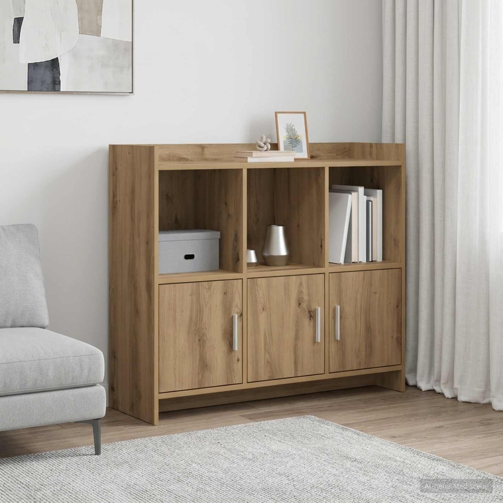 Walplus 3 Door Rectangular Sideboard - Artisan Oak - 98.5 x 33 x 80 cm