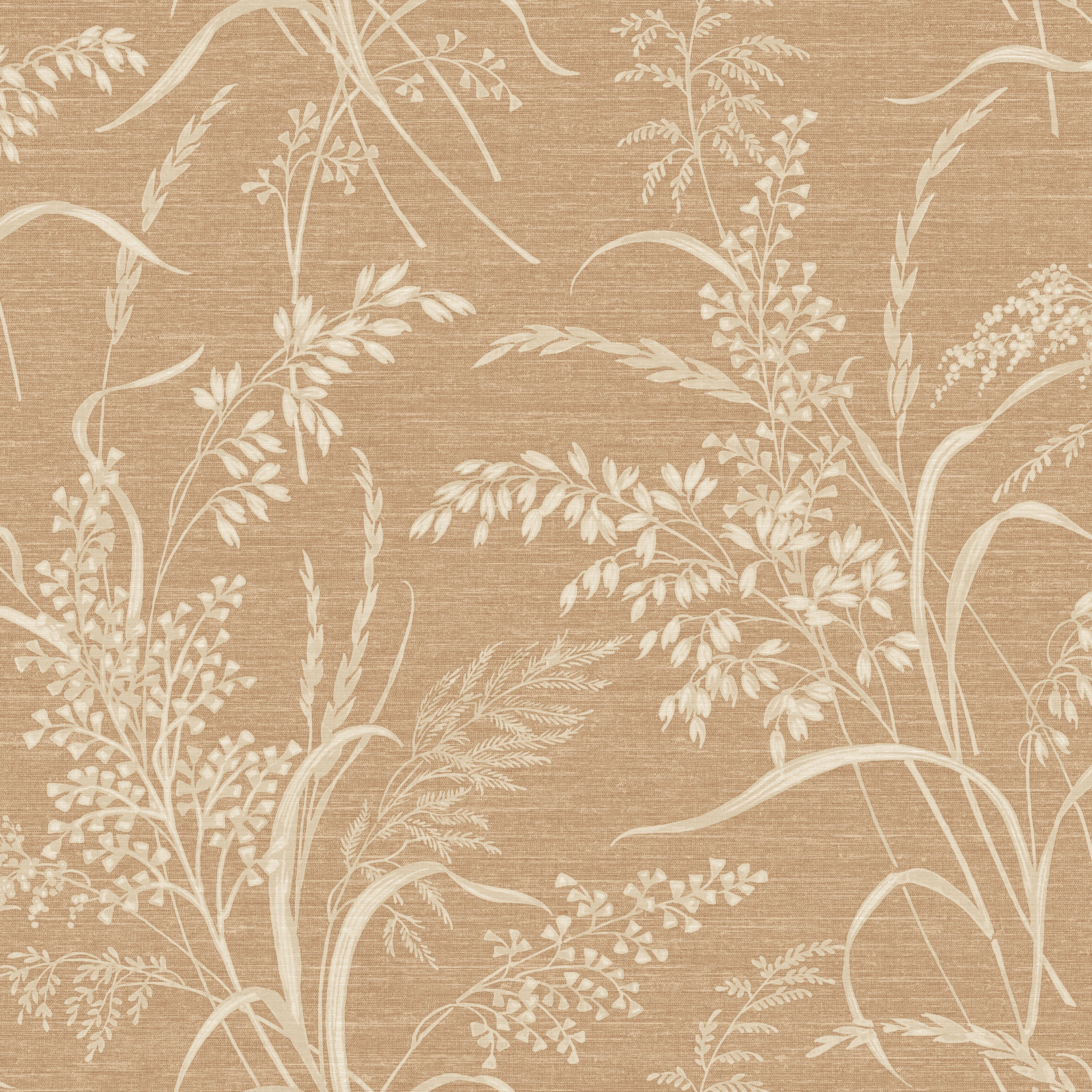 Grandeco Prairie Meadow Sprig Grasses Textured Wallpaper-   Rust
