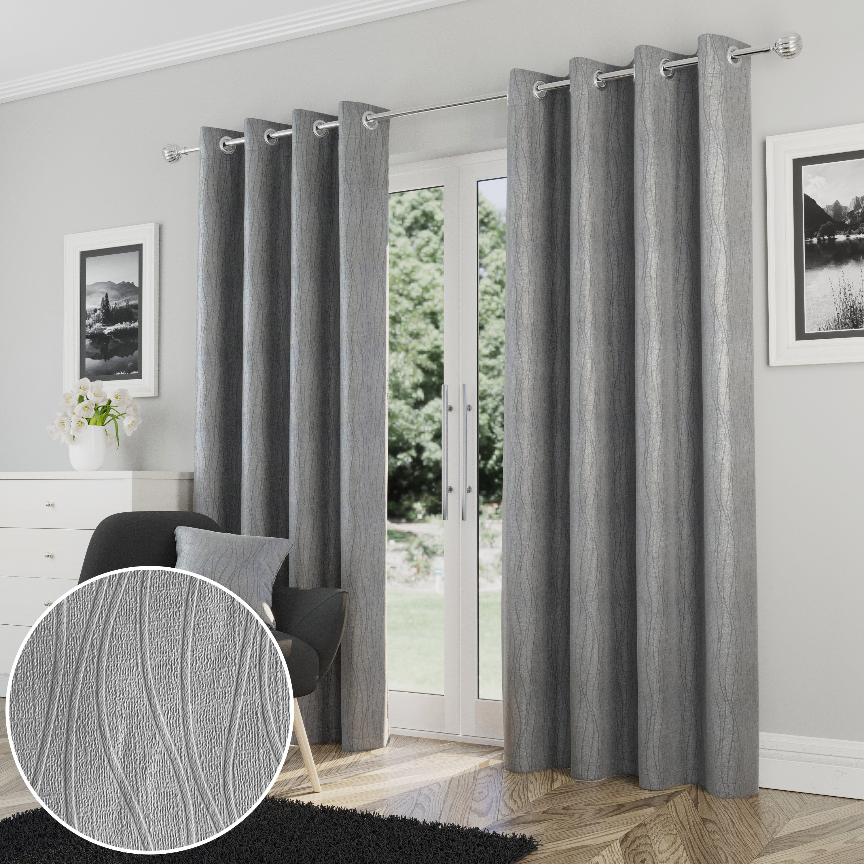 Enhanced Living Goodwood Eyelet Thermal Curtains - 117 x 137cm - Silver