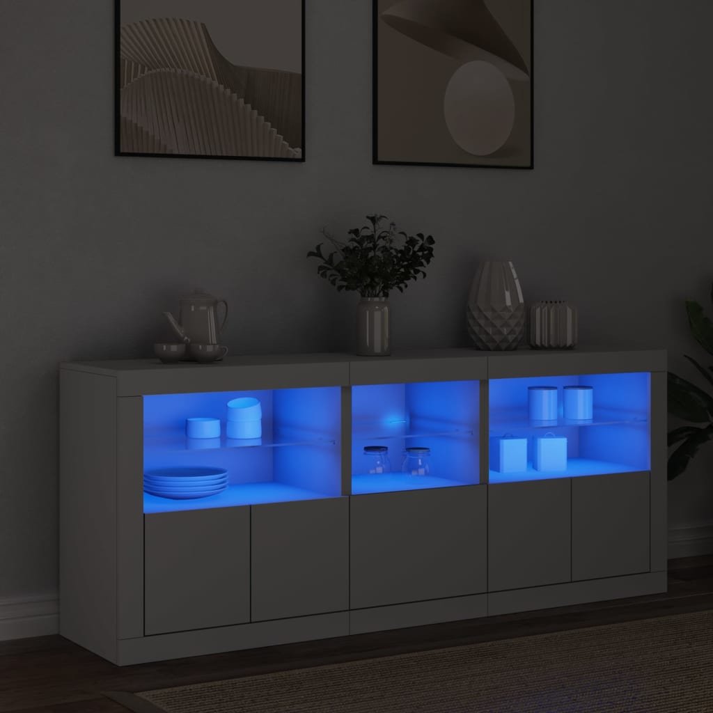 Walplus LED Engineered Wood Sideboard - White - 162 x 37 x 67 cm