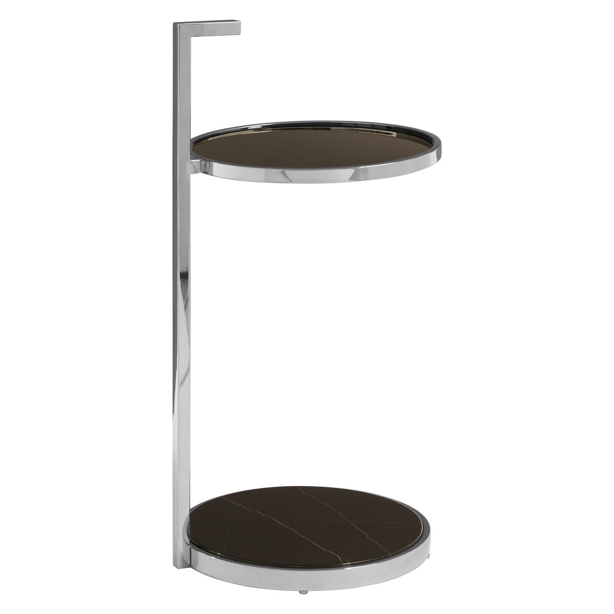 Orsina Glass and Marble Two-Tier Side Table - Black and Silver