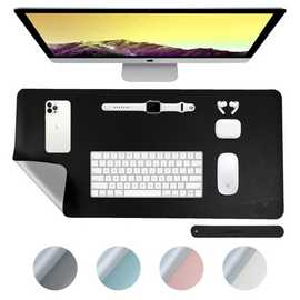 Desiretech Reversible Faux Leather Desk Mat - 43 x 89cm - Black & Silver