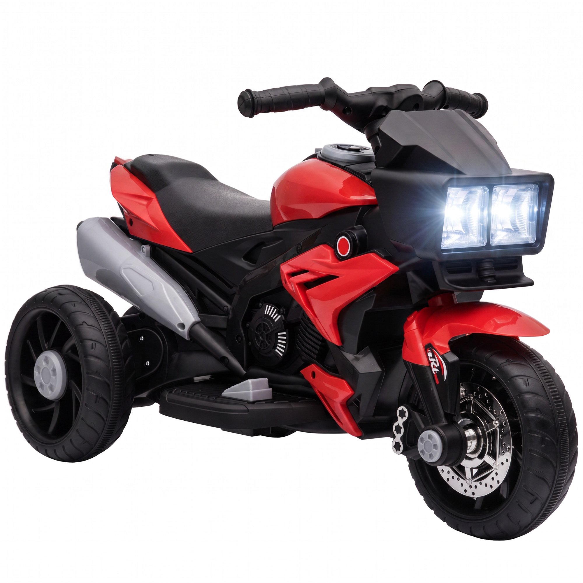 AIYAPLAY 6V 3 Wheel Light and Sound Kids Electric Ride-On Motorcycle – Red