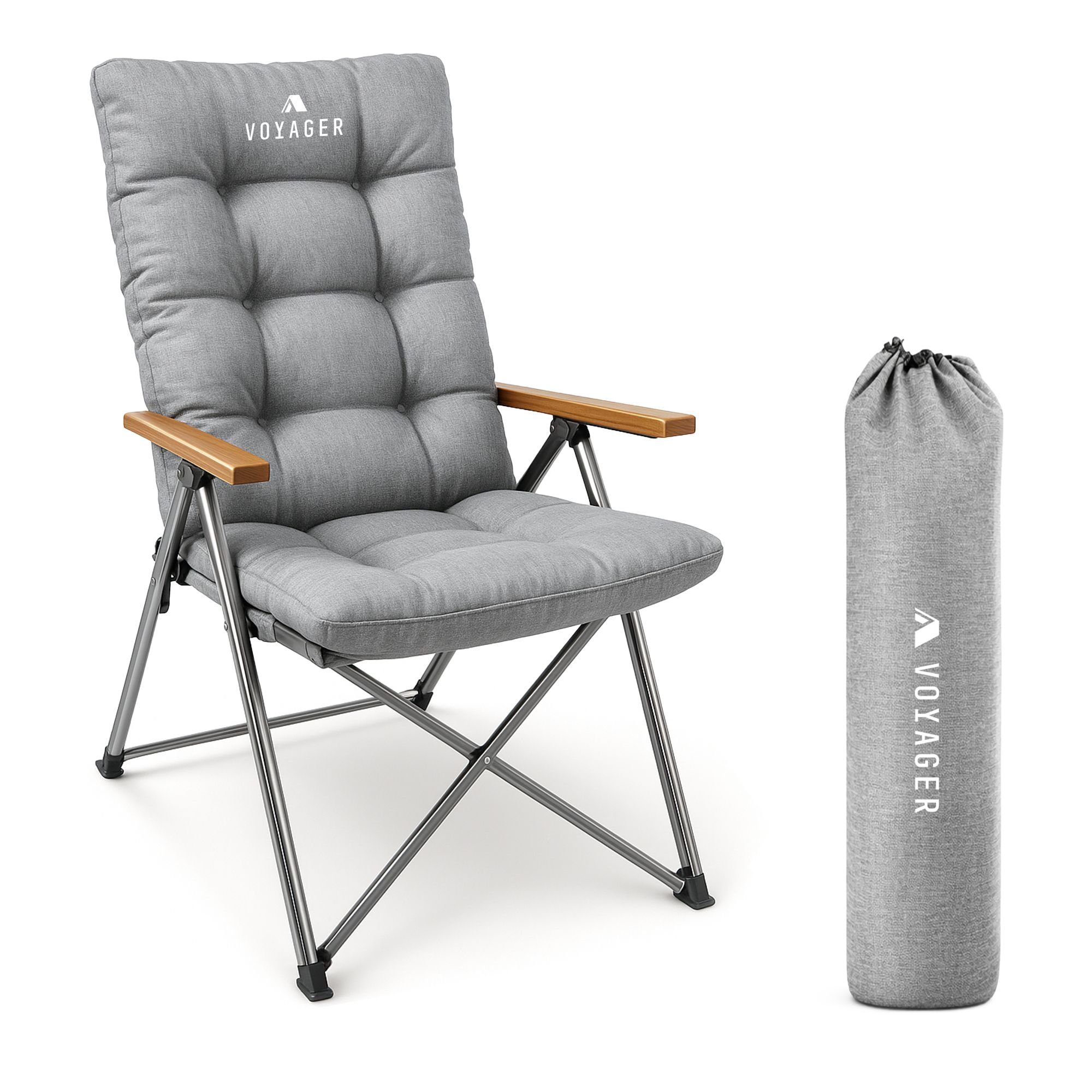Voyager 3 Position Reclining Folding Camping Chair - Grey