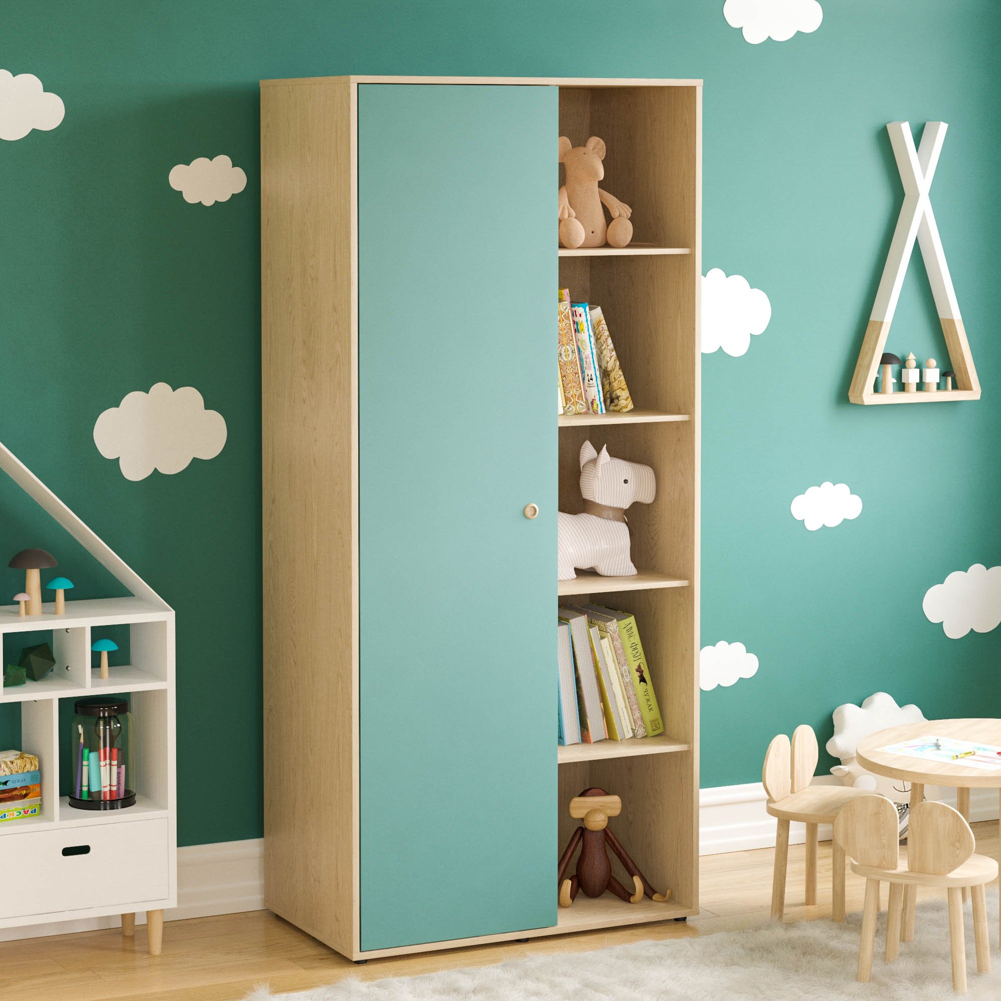 Junior Vida Neptune 1 Door Wardrobe - Blue & Oak