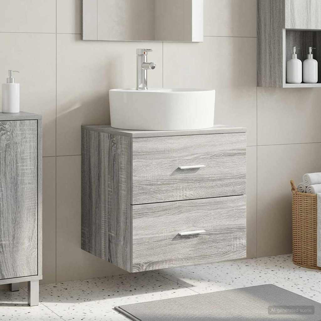 Walplus Engineered Wood Wall Sink Cabinet - Grey Sonoma - 49.5 x 44.5 x 82 cm