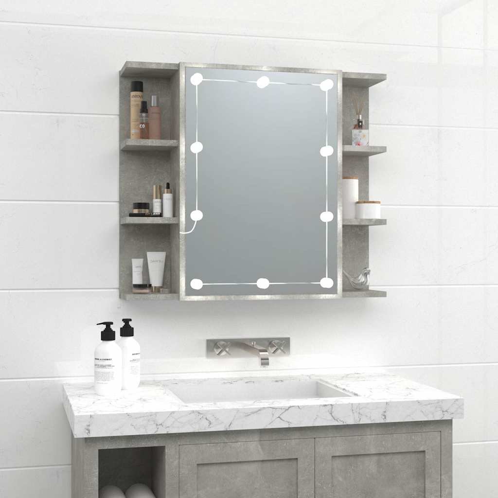Walplus Mirror Cabinet with LED - Concrete Grey - 70 x 16.5 x 60 cm