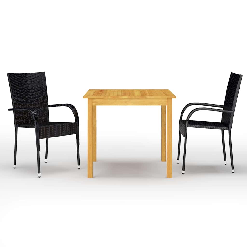 Walplus 3 Piece Solid Acacia Wood Garden Dining Set - Black - 85 x 85 x 74 cm