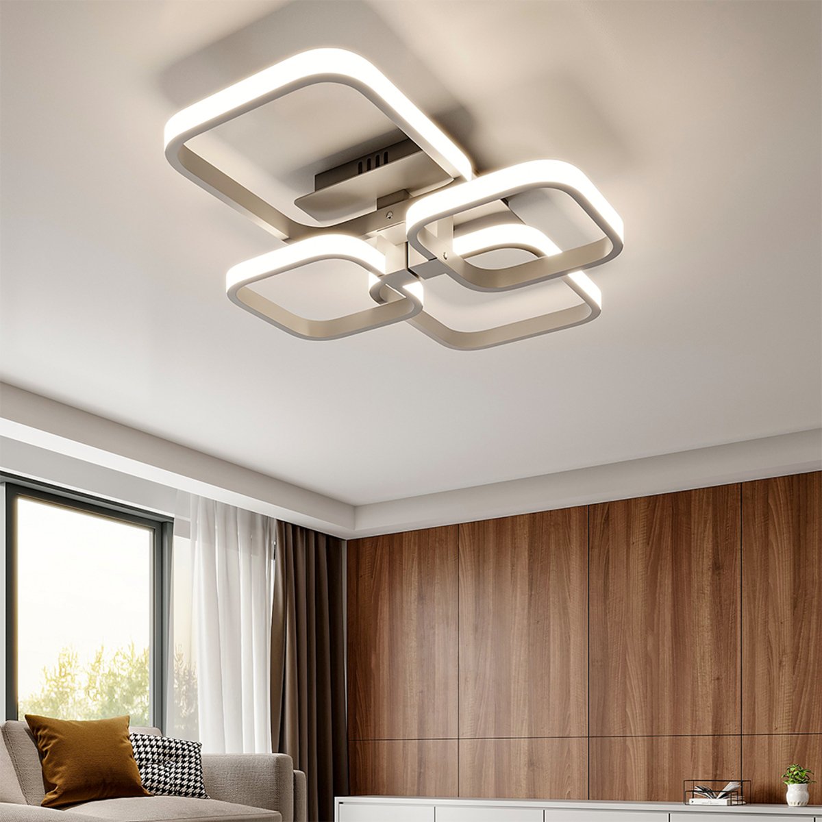 Living and Home LED Dimmable Semi Flush Ceiling Light - White