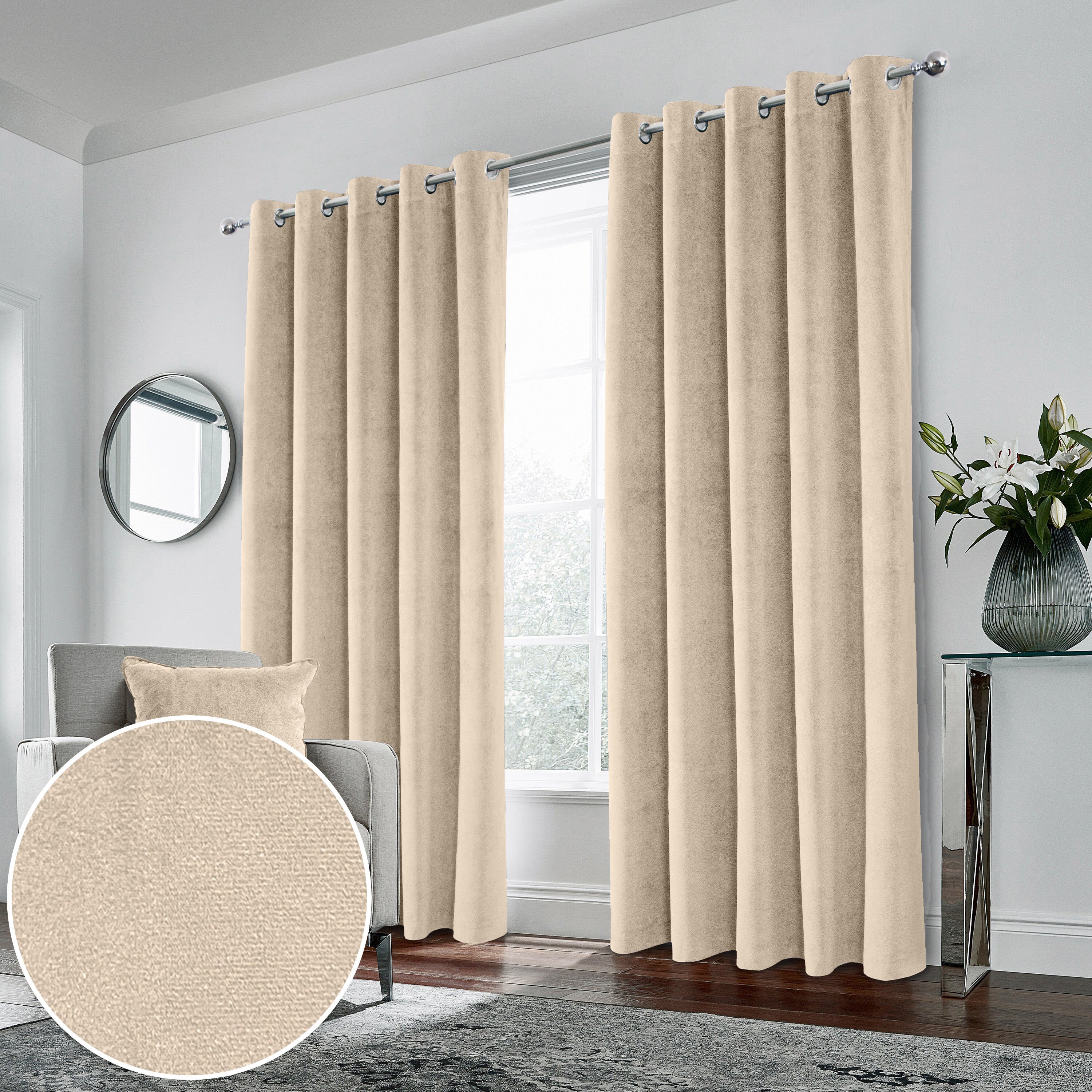 Enhanced Living Hampton Eyelet Blackout Thermal Curtains - 168 x 229cm - Cream