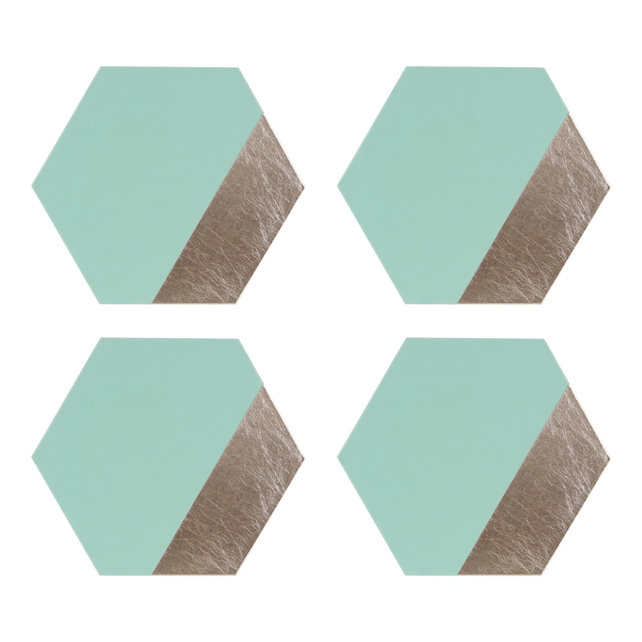 Orsina Geome Set Of 4 Leather-Effect Hexagon Placemats - Jade And Silver