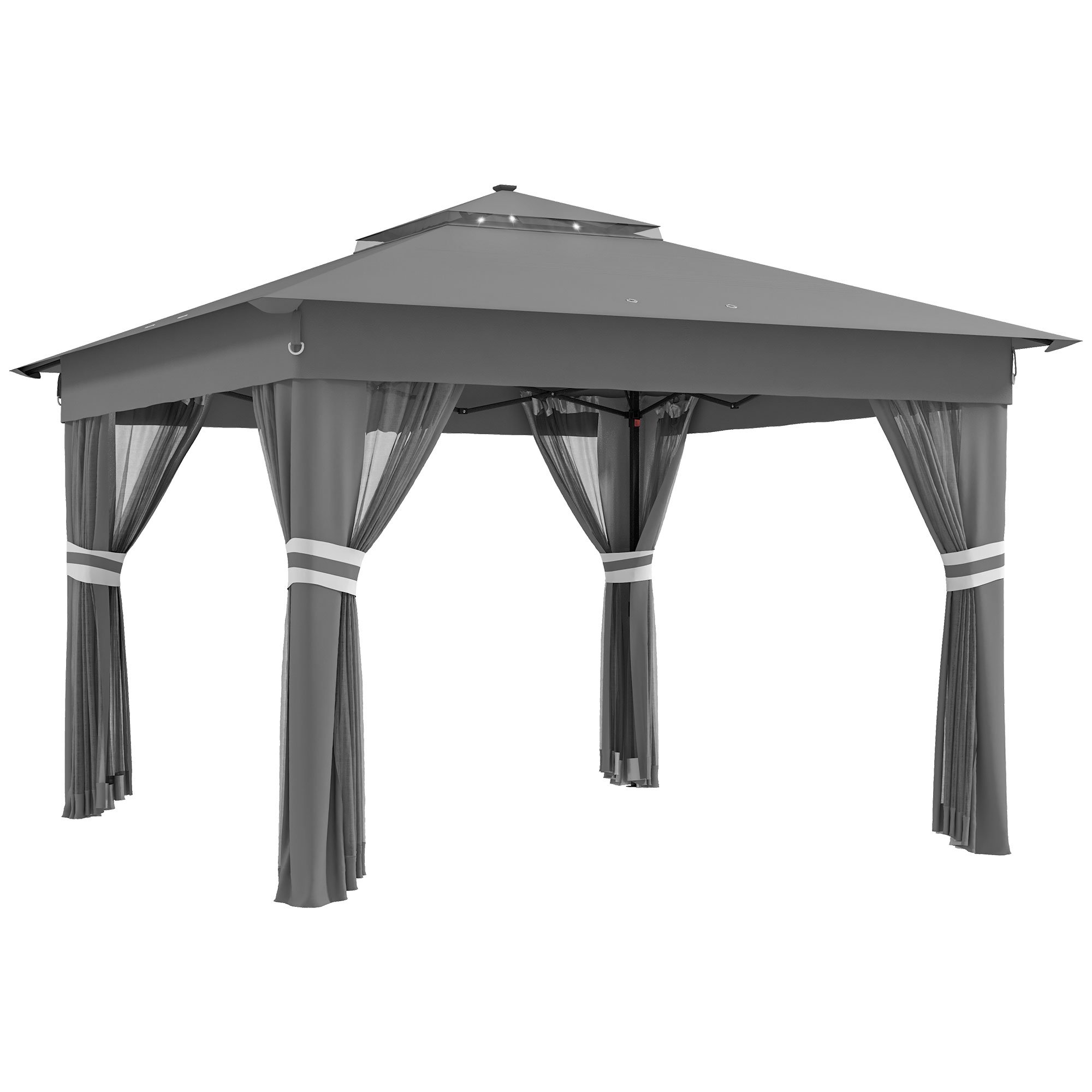 Outsunny Pop Up 20 Solar LED Netting Gazebo – Grey