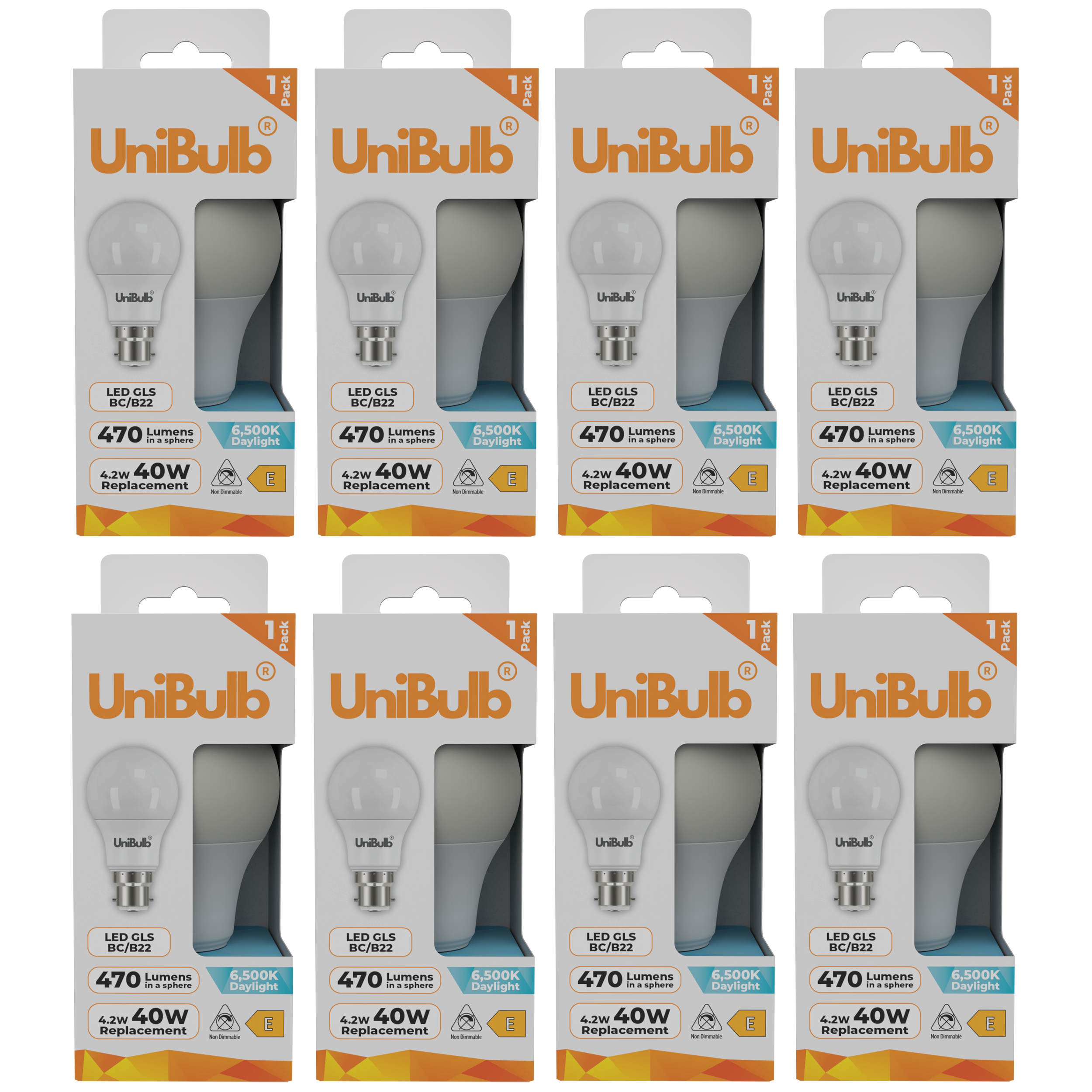 UniBulb 4.2W LED Daylight GLS B22 Light Bulb - Pack of 8