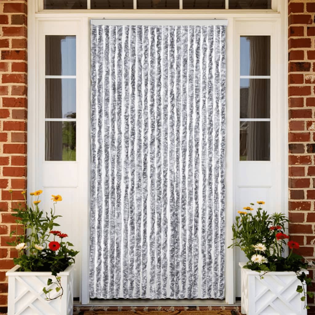 Walplus Chenille Insect Door Curtain - White and Grey - 90 x 200 cm