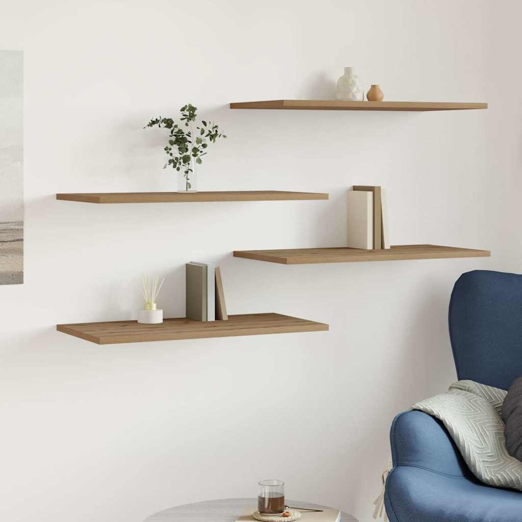 Walplus Pack of 4 Engineered Wood Wall Shelf - Oak - 60 x 30 x 1.5 cm