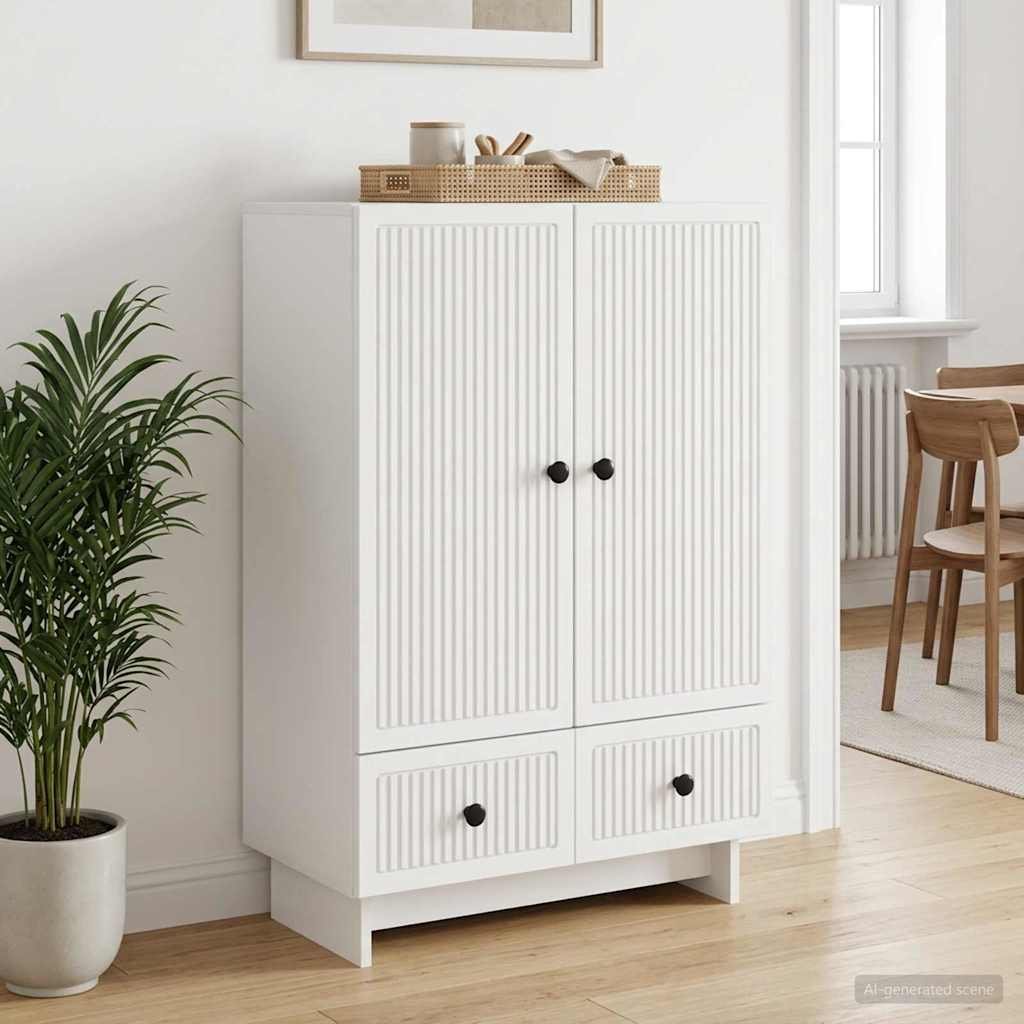 Walplus 2 Door Rectangular Engineered Wood Sideboard - White - 66 x 34.5 x 95 cm