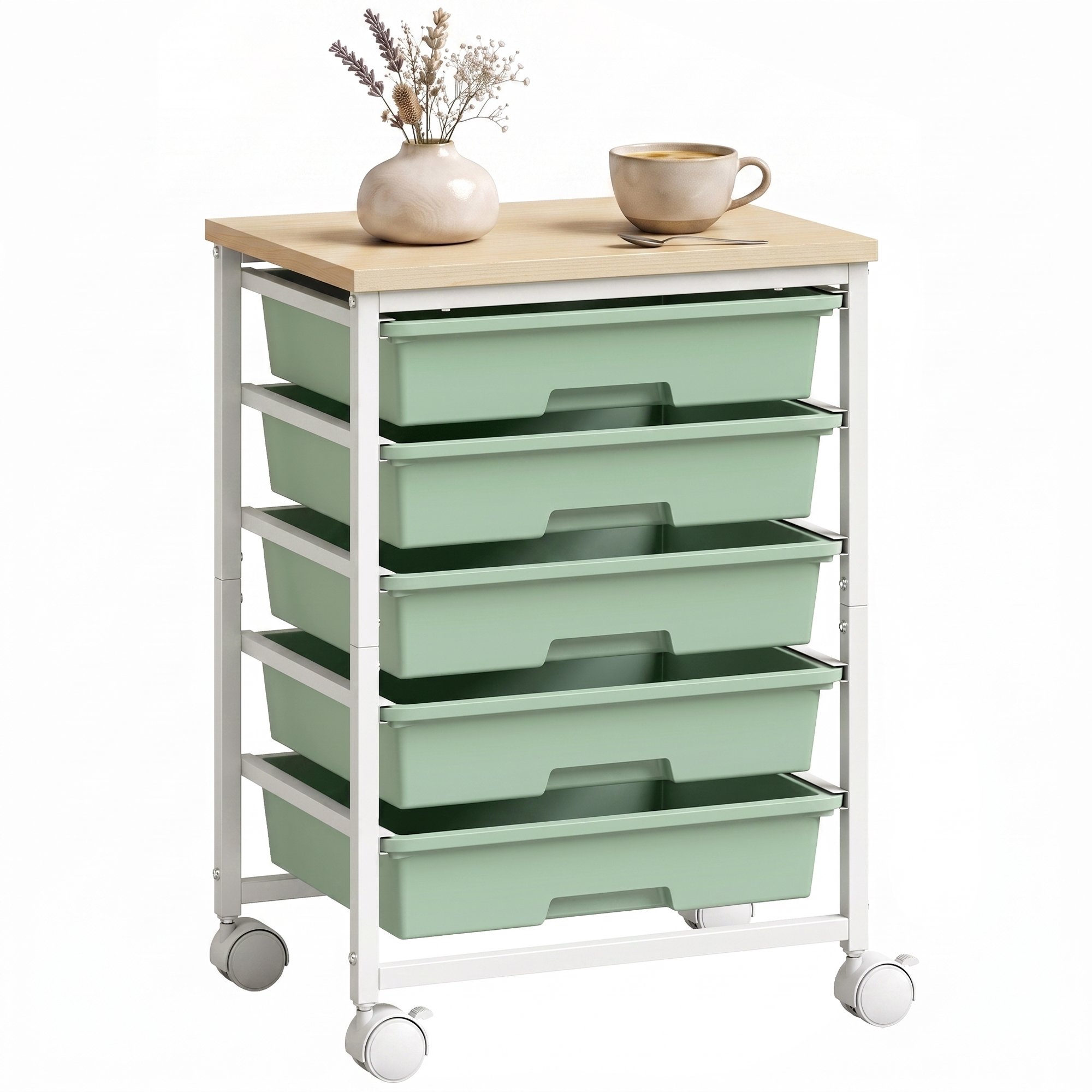 HOMCOM 6 Tier Storage Trolley on Wheels - Green