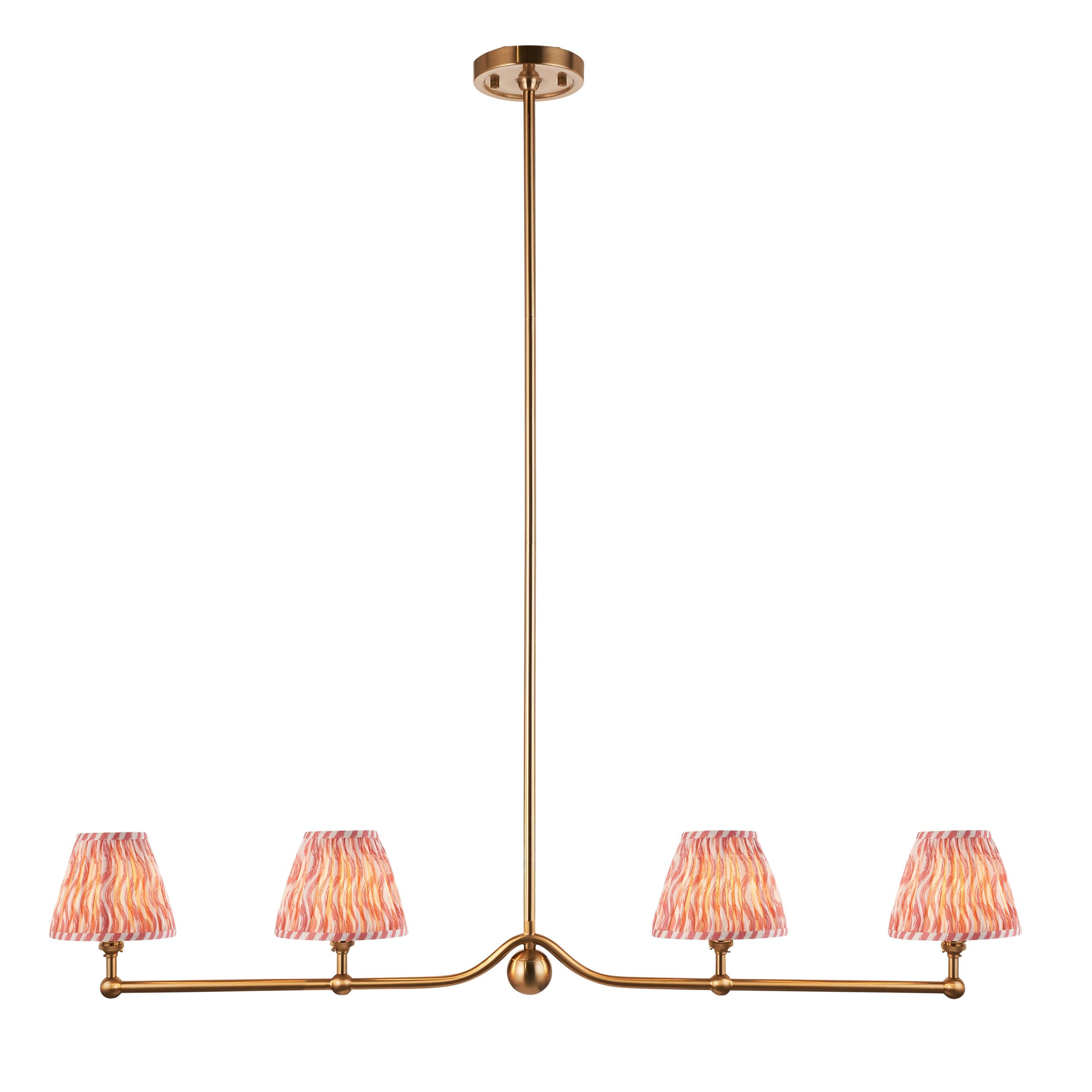 Loops Direct Steel and Fabric Pendant Light - Brushed Aged Brass and Coral Pink