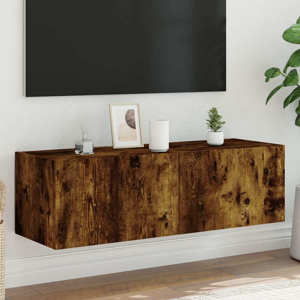 Walplus LED Engineered Wood TV Wall Unit - Dark Oak - 100 x 35 x 31 cm