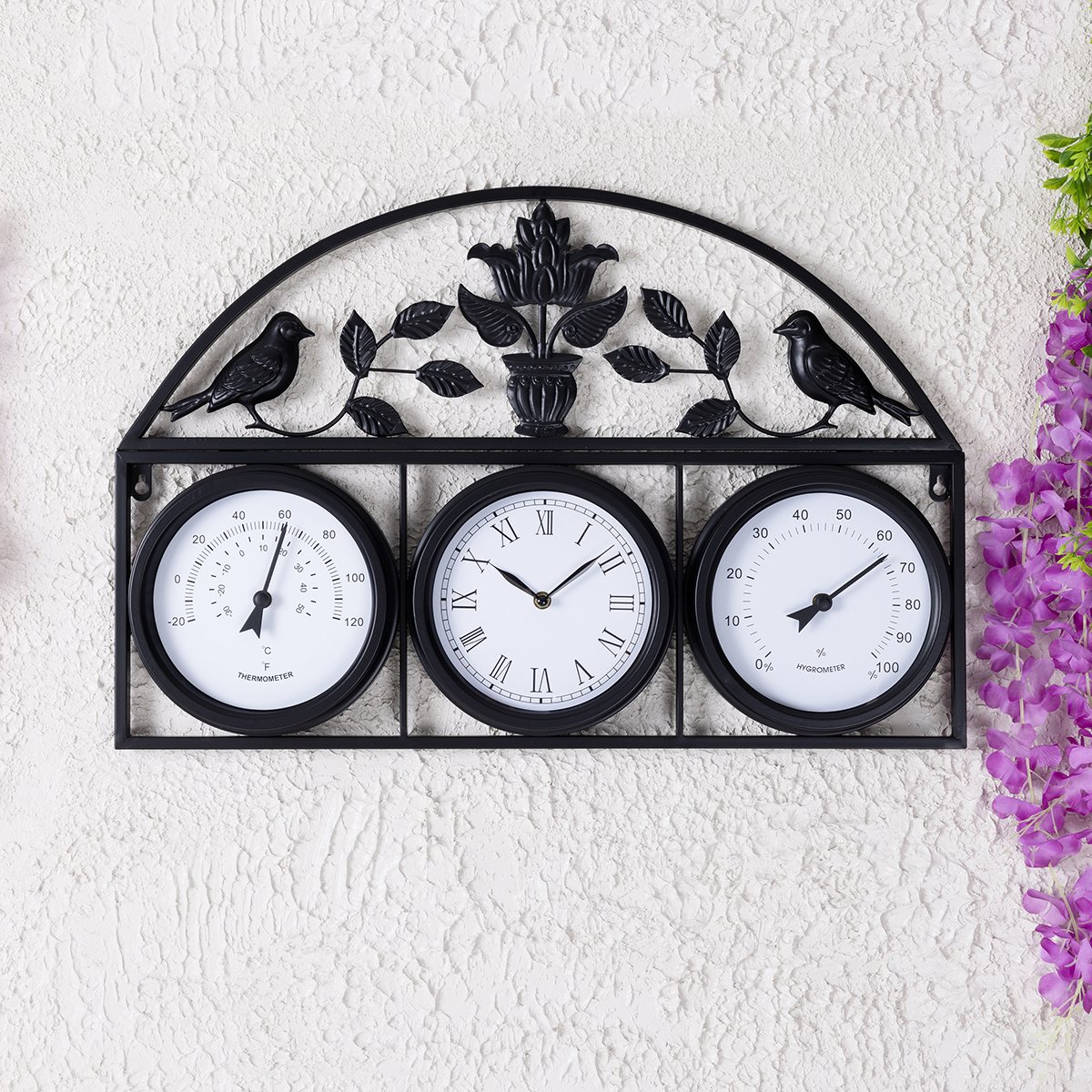 Charles Bentley 66cm Rutland Outdoor Triple Faced Wall Clock - Black