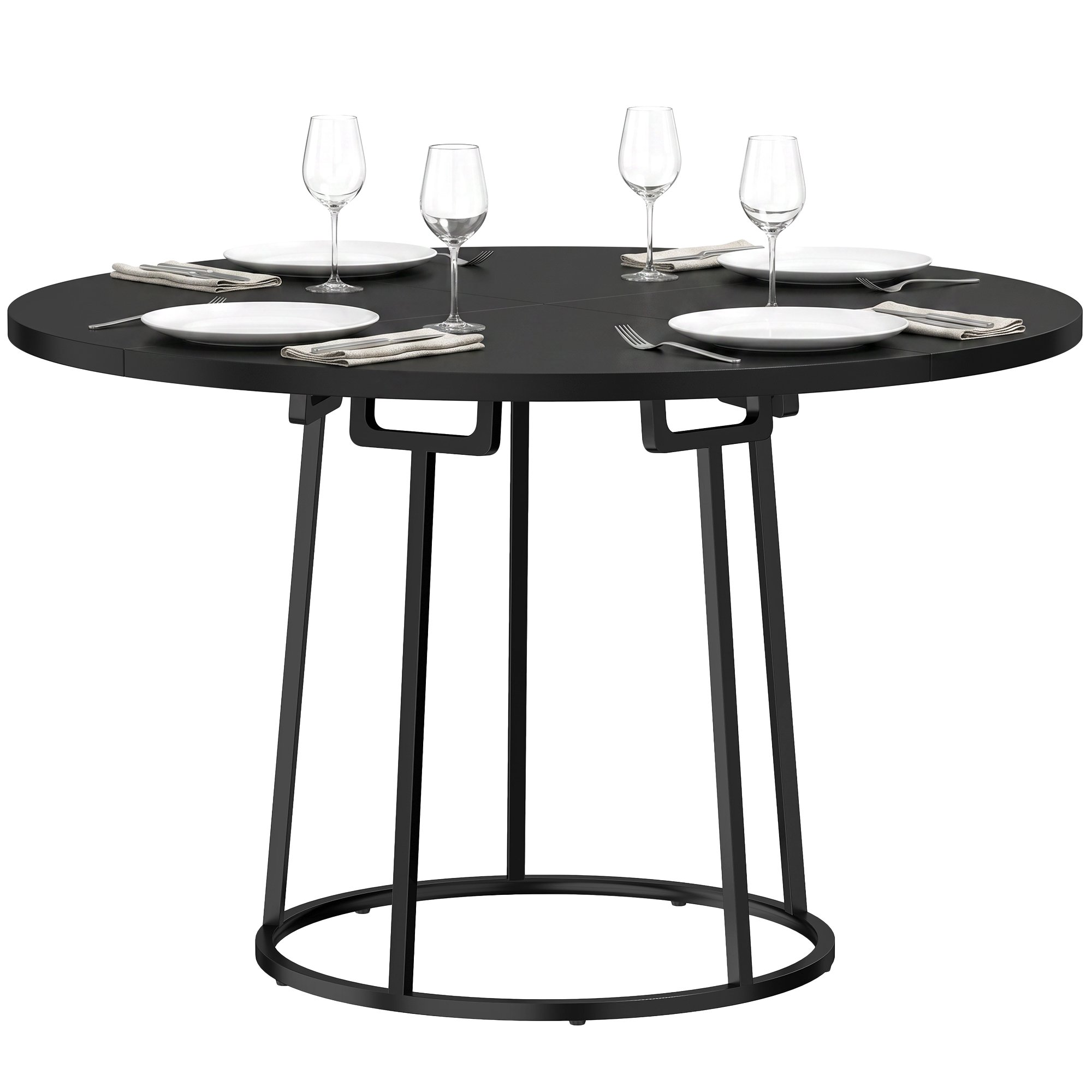 HOMCOM 120 cm Round Dining Table with Conical Metal Base - Black