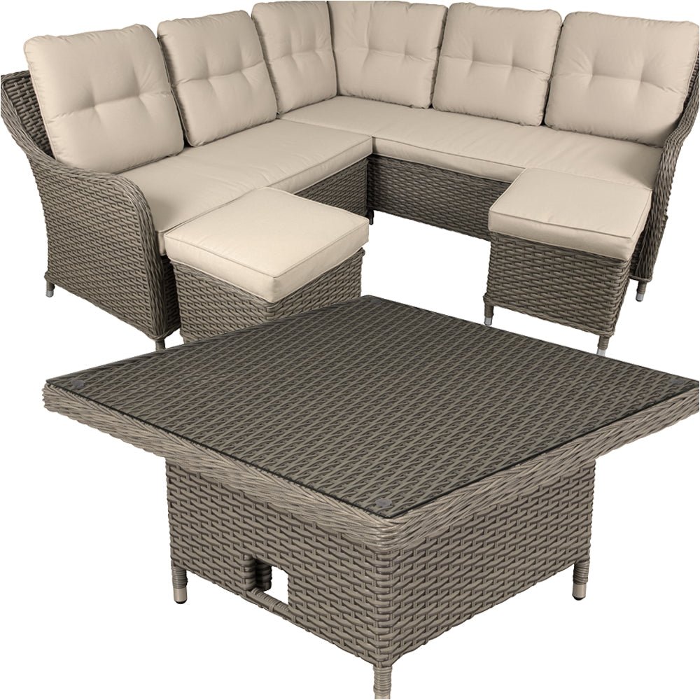 Loops Direct PE Rattan 5 Seater Garden Corner Dining Sofa Set - Grey
