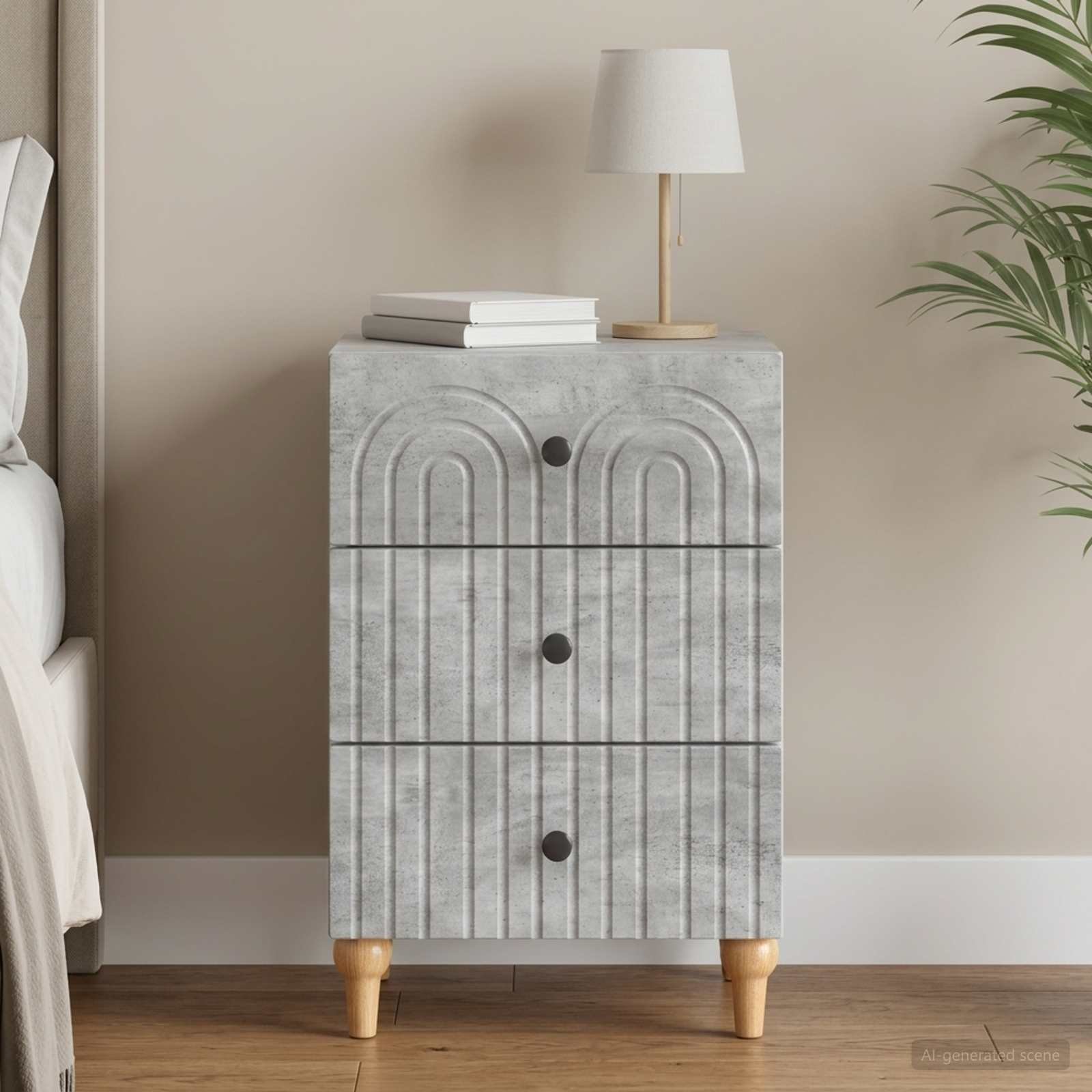 Walplus Engineered Wood Bedside Table - Concrete Grey - 43 x 41 x 66.5 cm