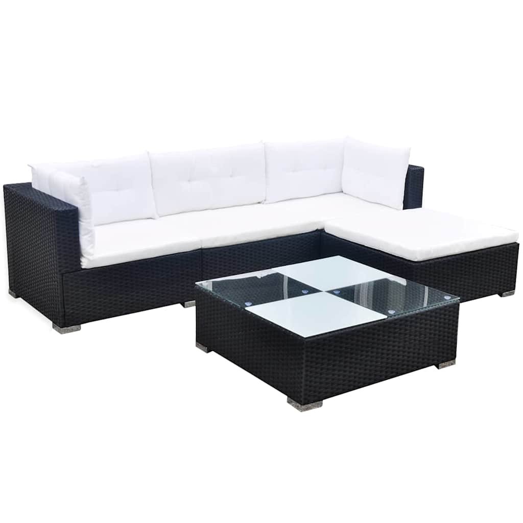 Walplus 5 Piece Poly Rattan Garden Lounge Set - Black - 74 x 74 x 26 cm