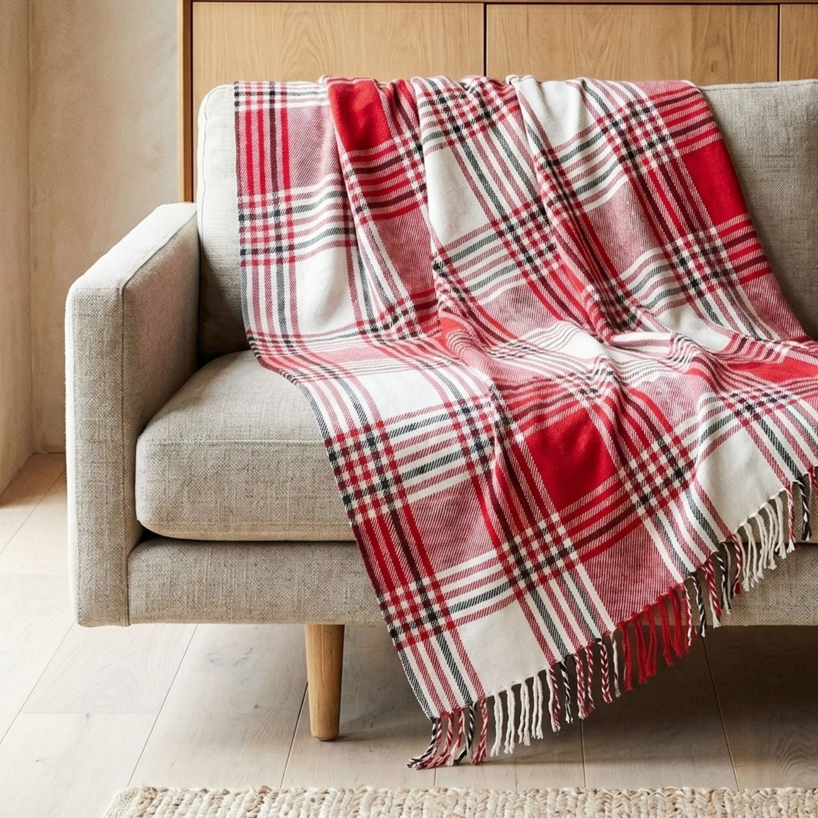 Homescapes Cotton Tartan Throw - 255 x 360 cm - Red