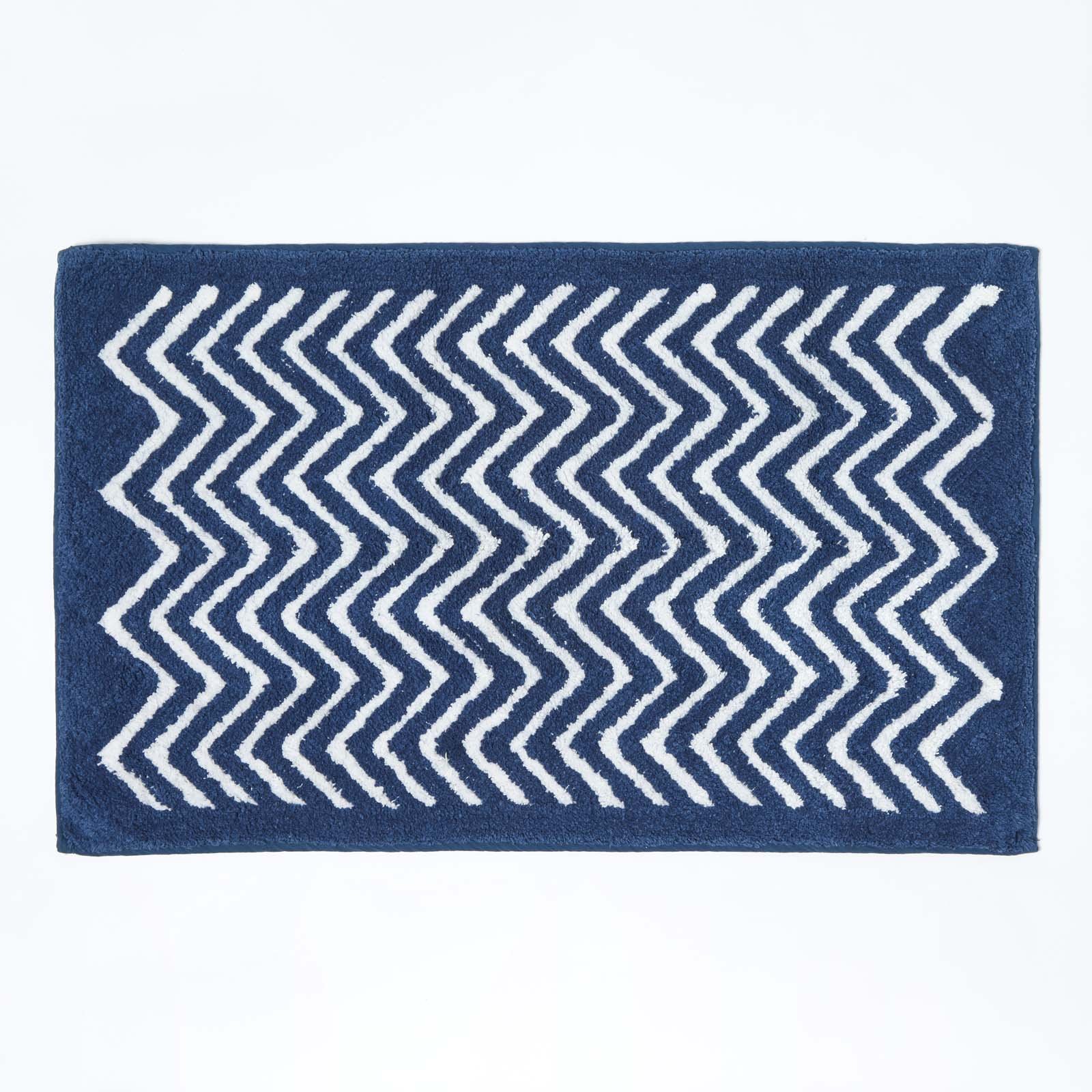 Homescapes Chevron Cotton Bathmat - Navy Blue