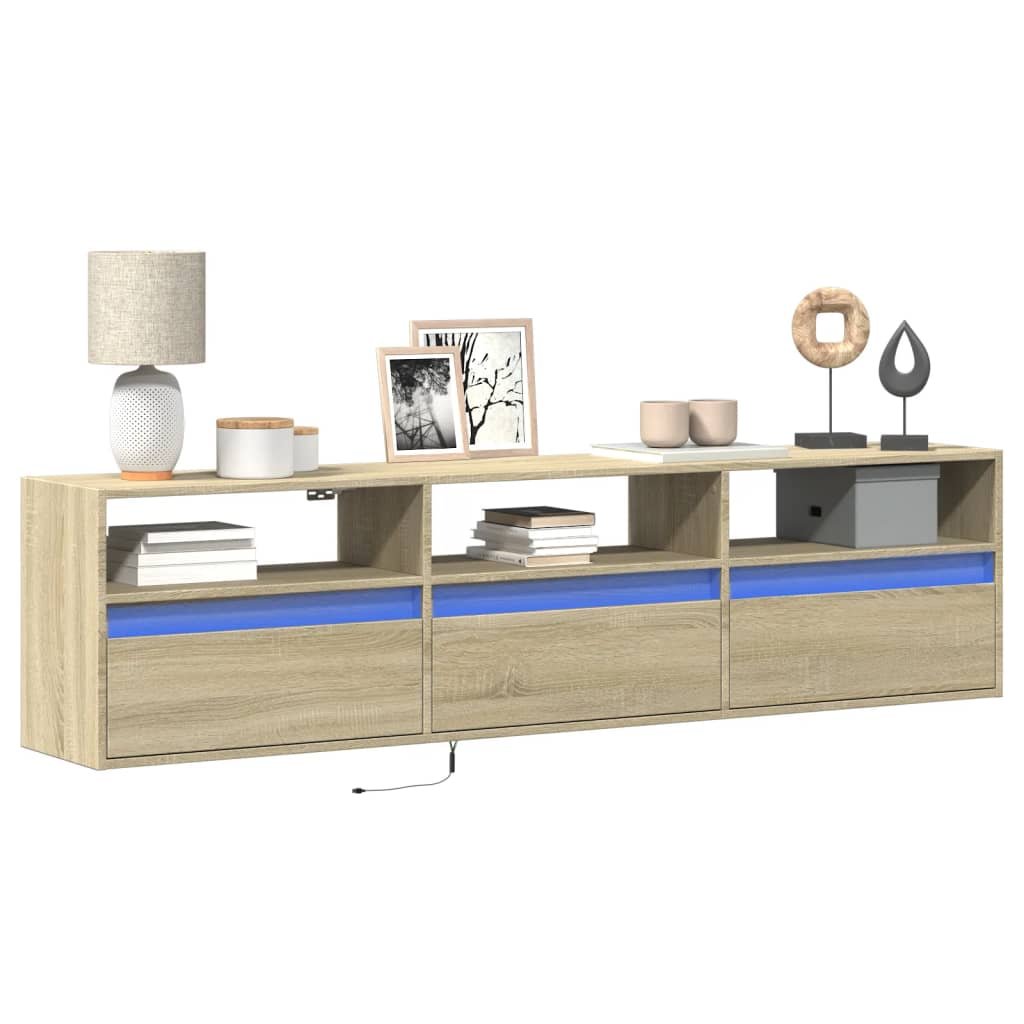 Walplus LED Engineered Wood TV Wall Unit - Light Oak - 180 x 31 x 45 cm