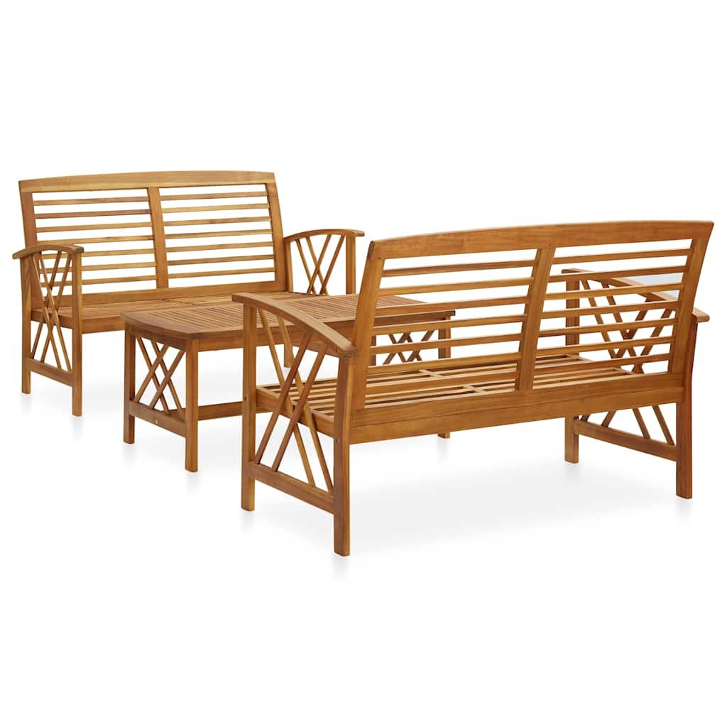 Walplus 3 Piece Solid Acacia Wood Garden Lounge Set - Brown - 59 x 67 x 83 cm