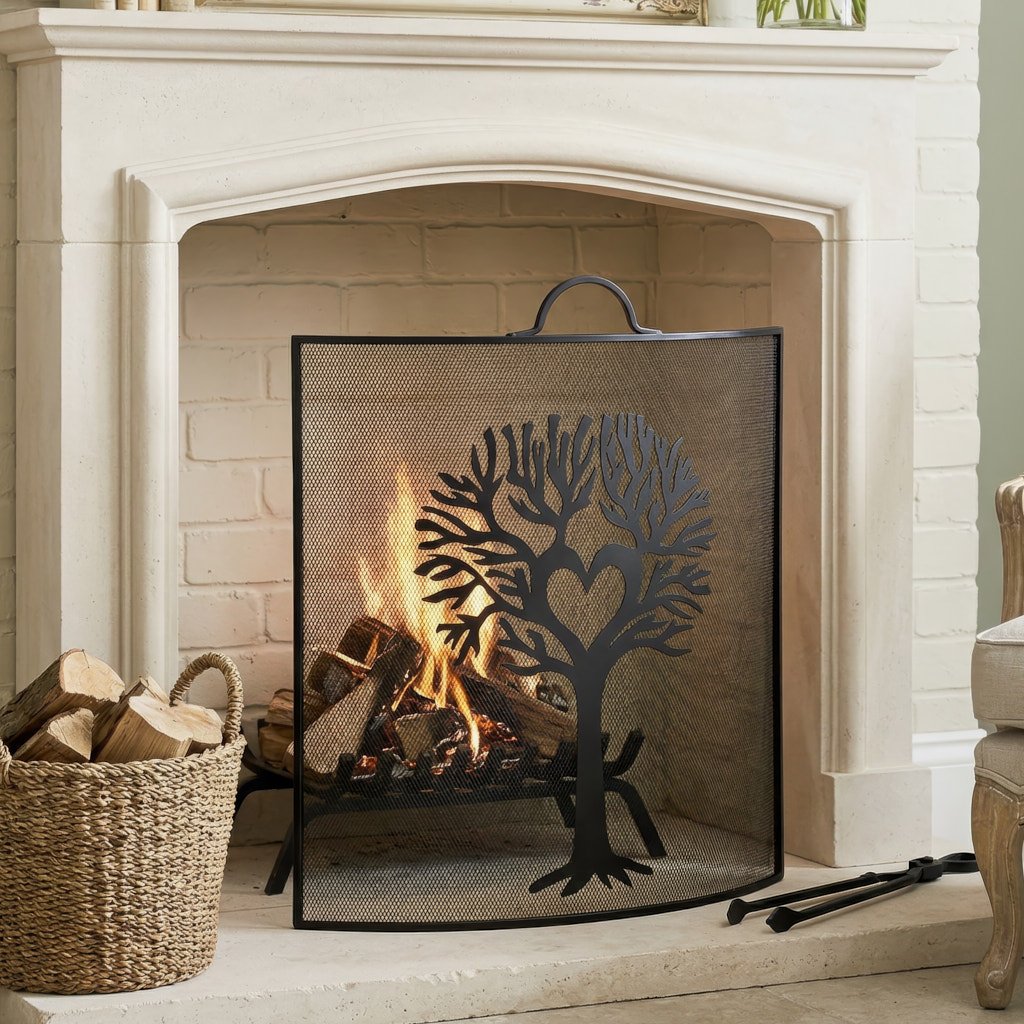 Dibor Curved Hand Crafted Fireplace Screen - Black