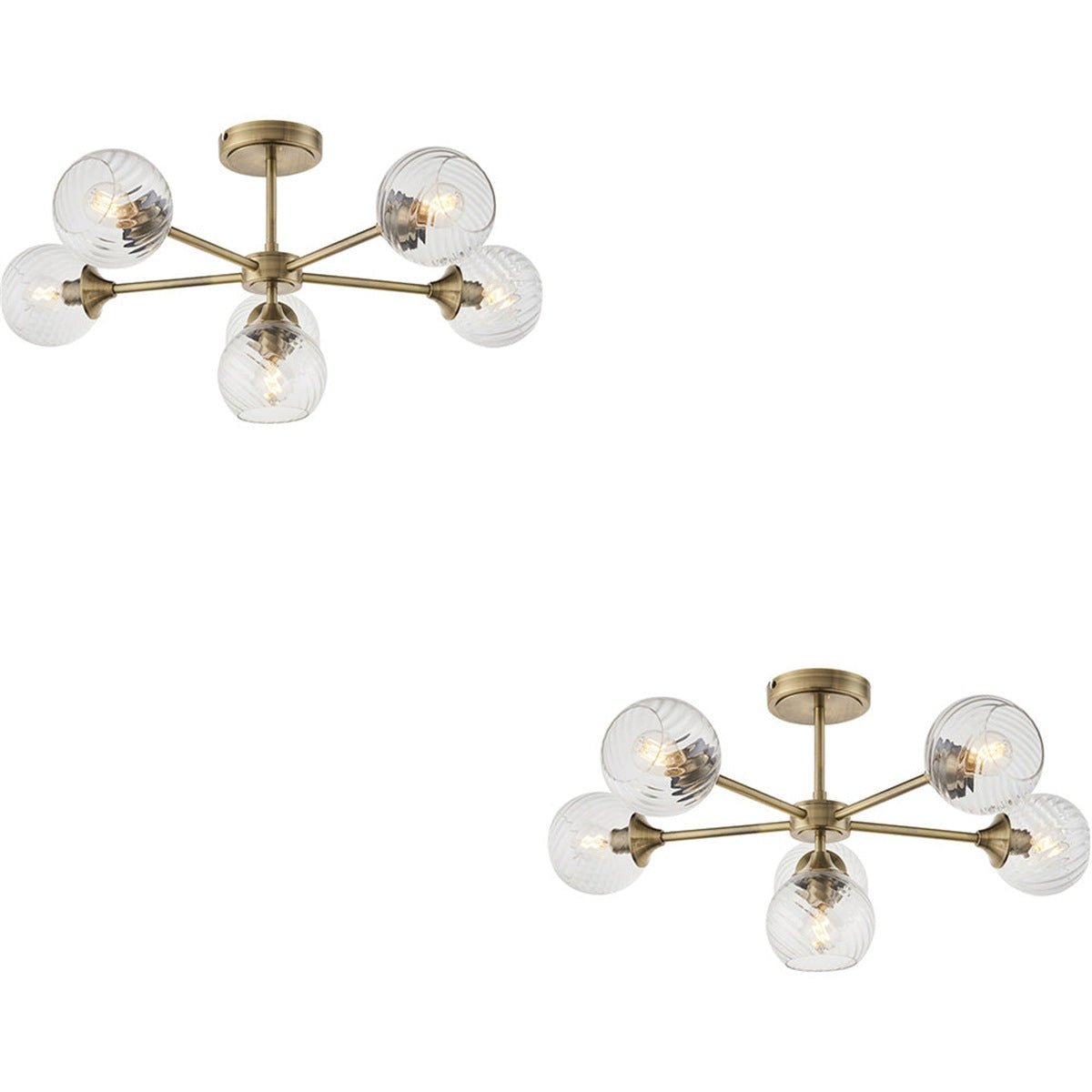 Loops Direct Set of 2 Antique Brass Semi Flush Light - Clear Glass