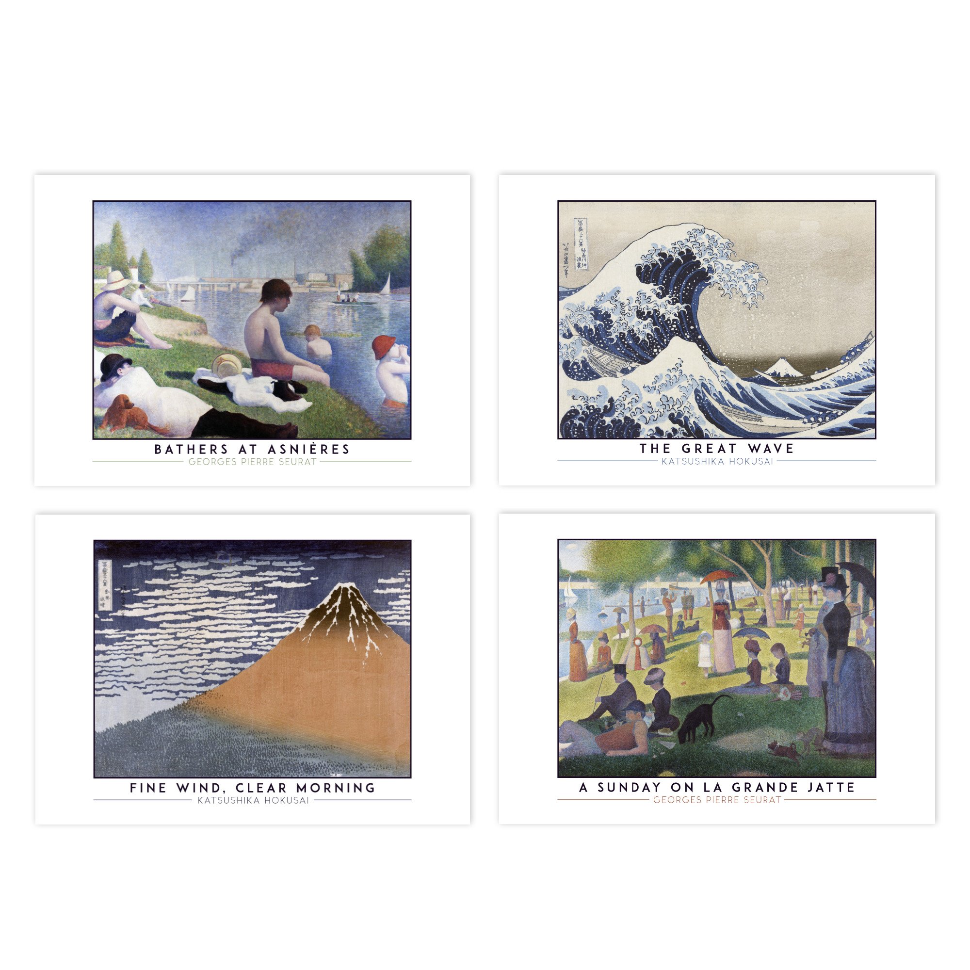 Seurat Bathers La Grande Jatte Hokusai Fuji Classic Set Of 4 Art Prints – A4