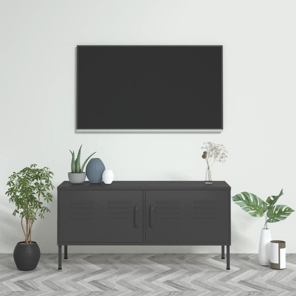 Walplus Steel 2 Doors TV Cabinet - Anthracite - 105 x 35 x 50 cm