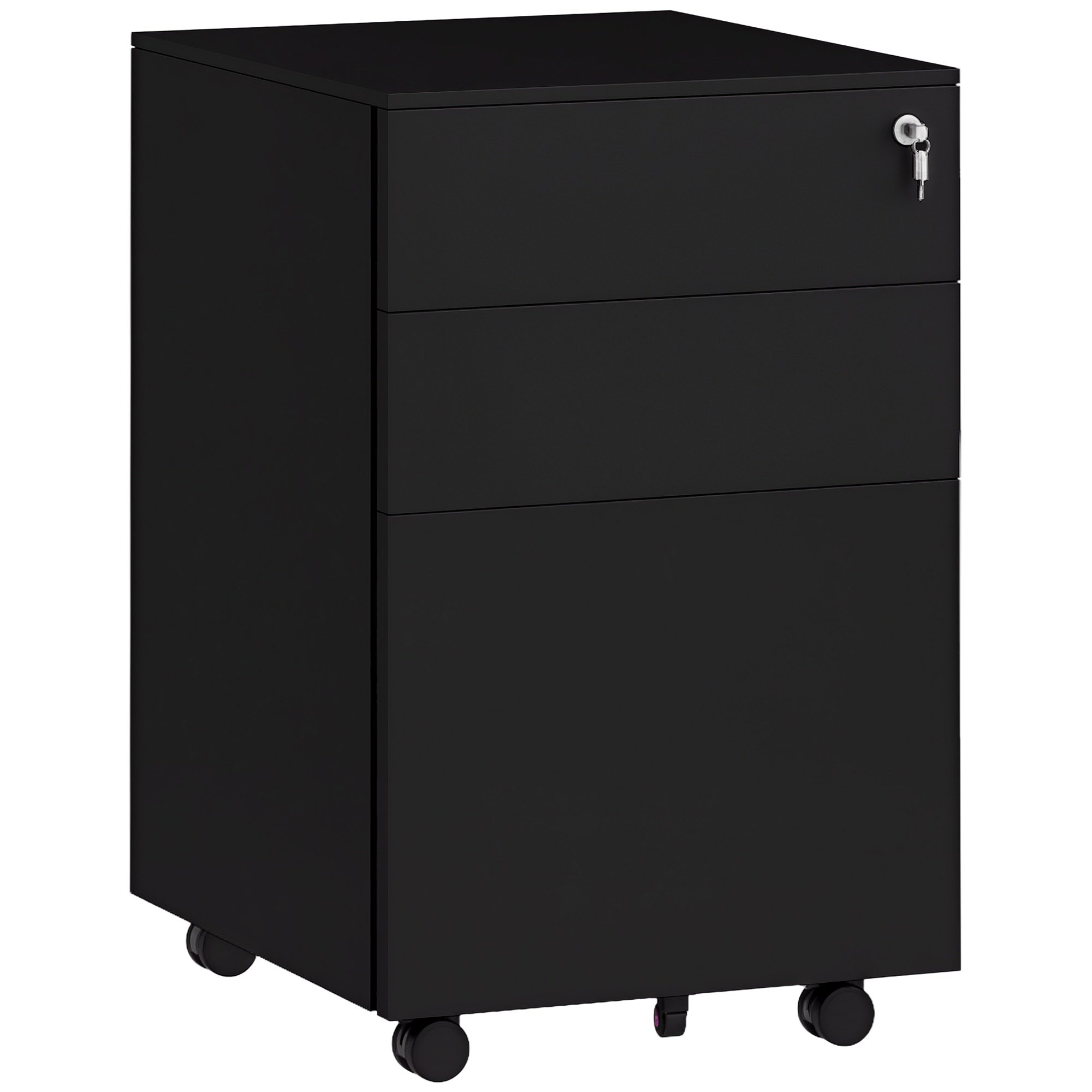 Vinsetto 3 Drawer Vertical Steel Mobile Filing Cabinet - Black