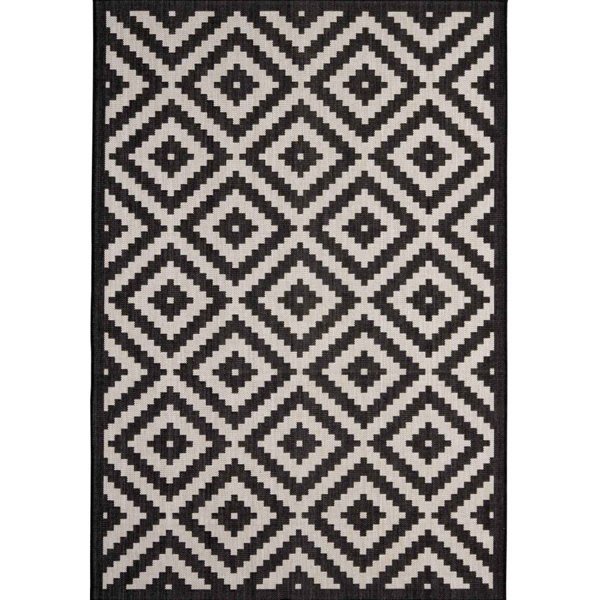 The Rugs Black Ecology Outdoor Indoor Diamond Patio Rug - 80 x 150cm