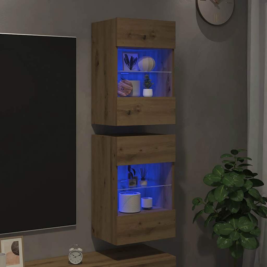 Walplus 2 Piece Wood TV Wall Cabinet - Artisan Oak - 40 x 30 x 60.5 cm
