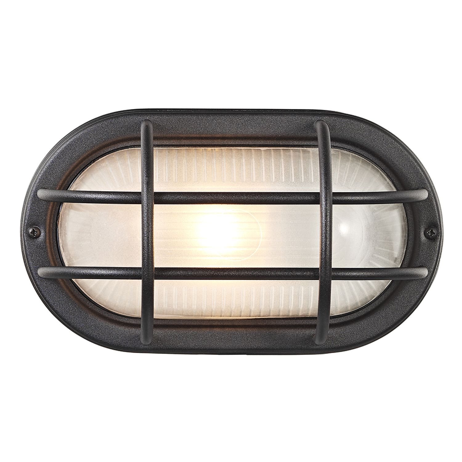 Happy Homewares Matt Black Cast Aluminium Oval Outdoor Wall Light - 22cm