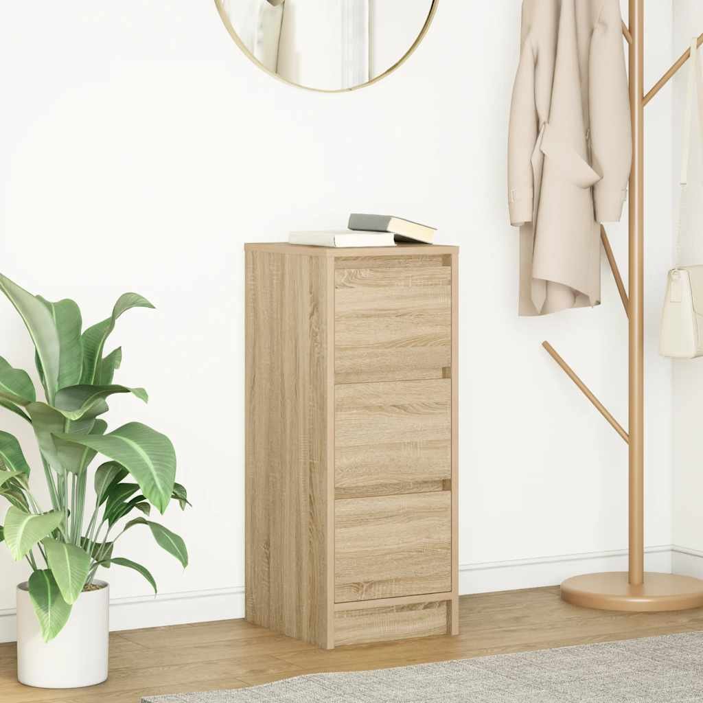 Walplus Engineered Wood 3 Drawer Sideboard - Light Oak - 29.5 x 34 x 76 cm