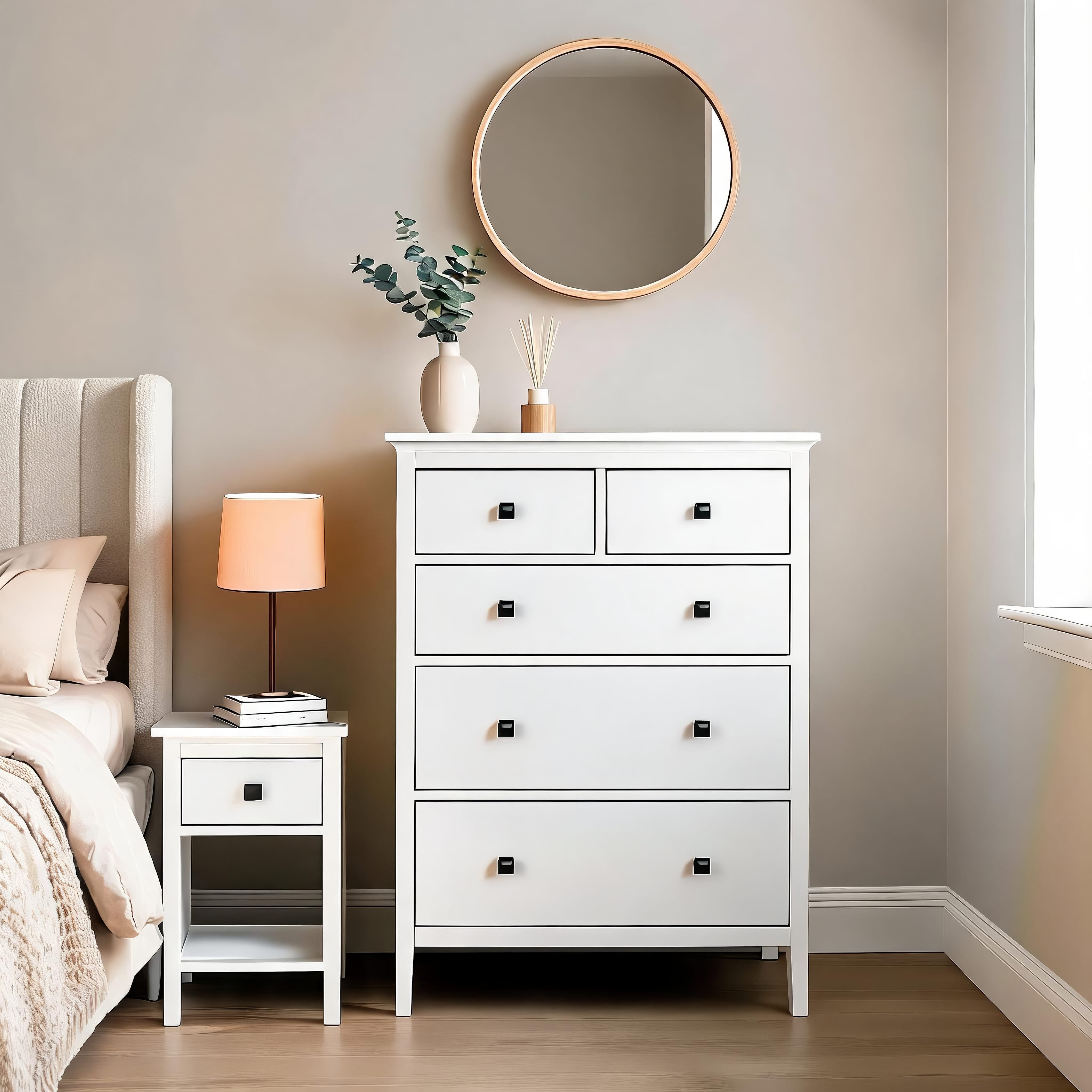 Home Source Bellevue 5 Drawer Chest - White