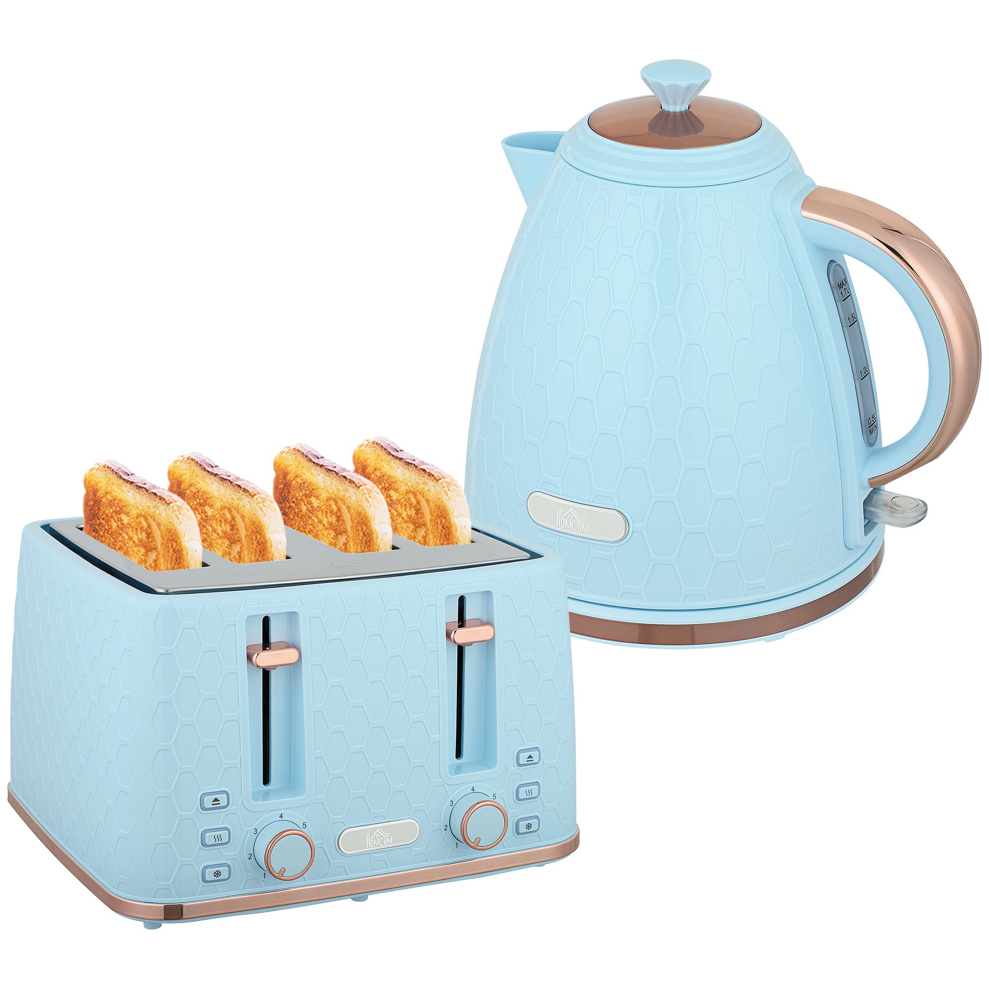HOMCOM Kettle and 4 Slice Toaster Set with Auto Shut Off - Light Blue