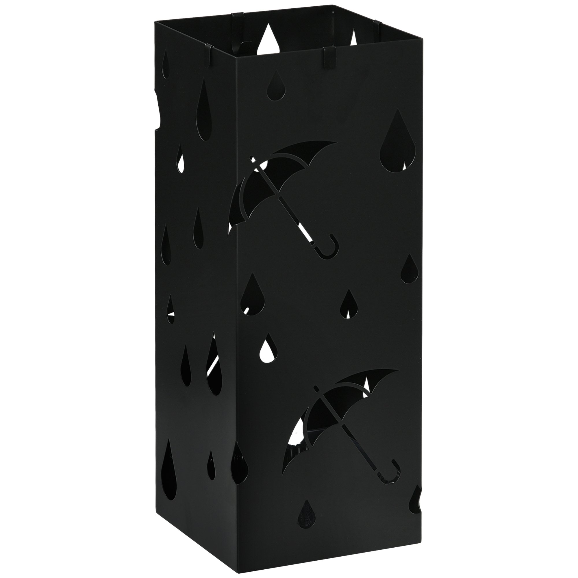 HOMCOM Square Steel Umbrella Stand with 4 Hooks - Black
