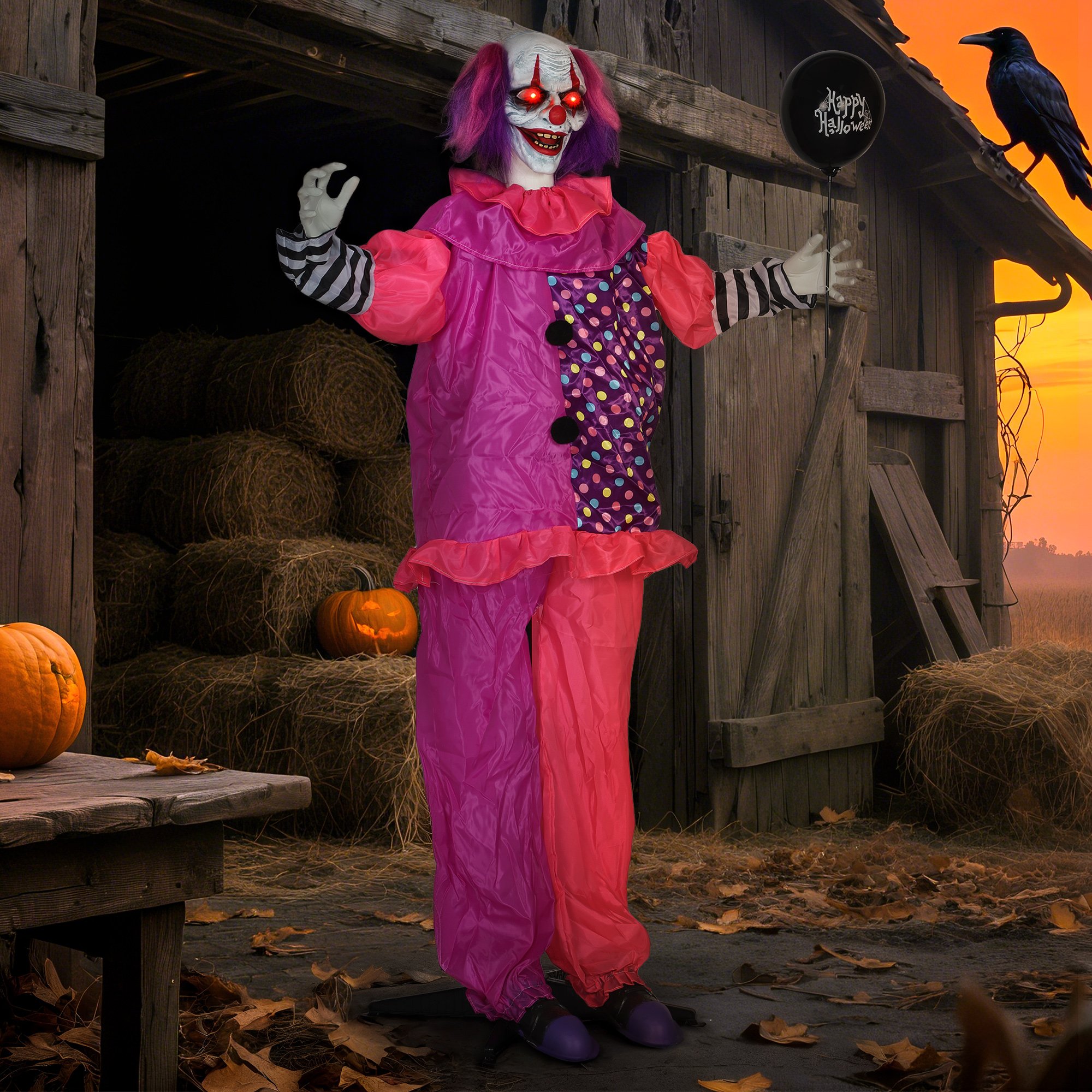 Outsunny 5.7ft  Animated Halloween Talking Circus Clown Decoration-Pink