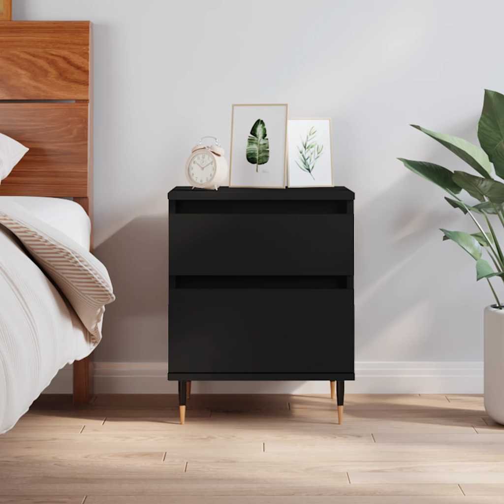 Walplus 1 Drawer Engineered Wood Bedside Cabinet - Black - 40 x 35 x 50 cm