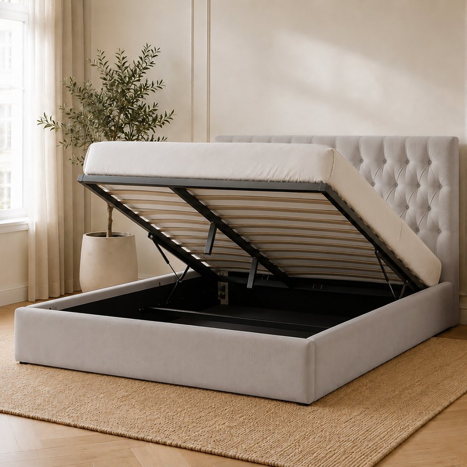 Snuggle Beds Elizabeth King Size Fabric Ottoman Bed Frame - Stone Grey